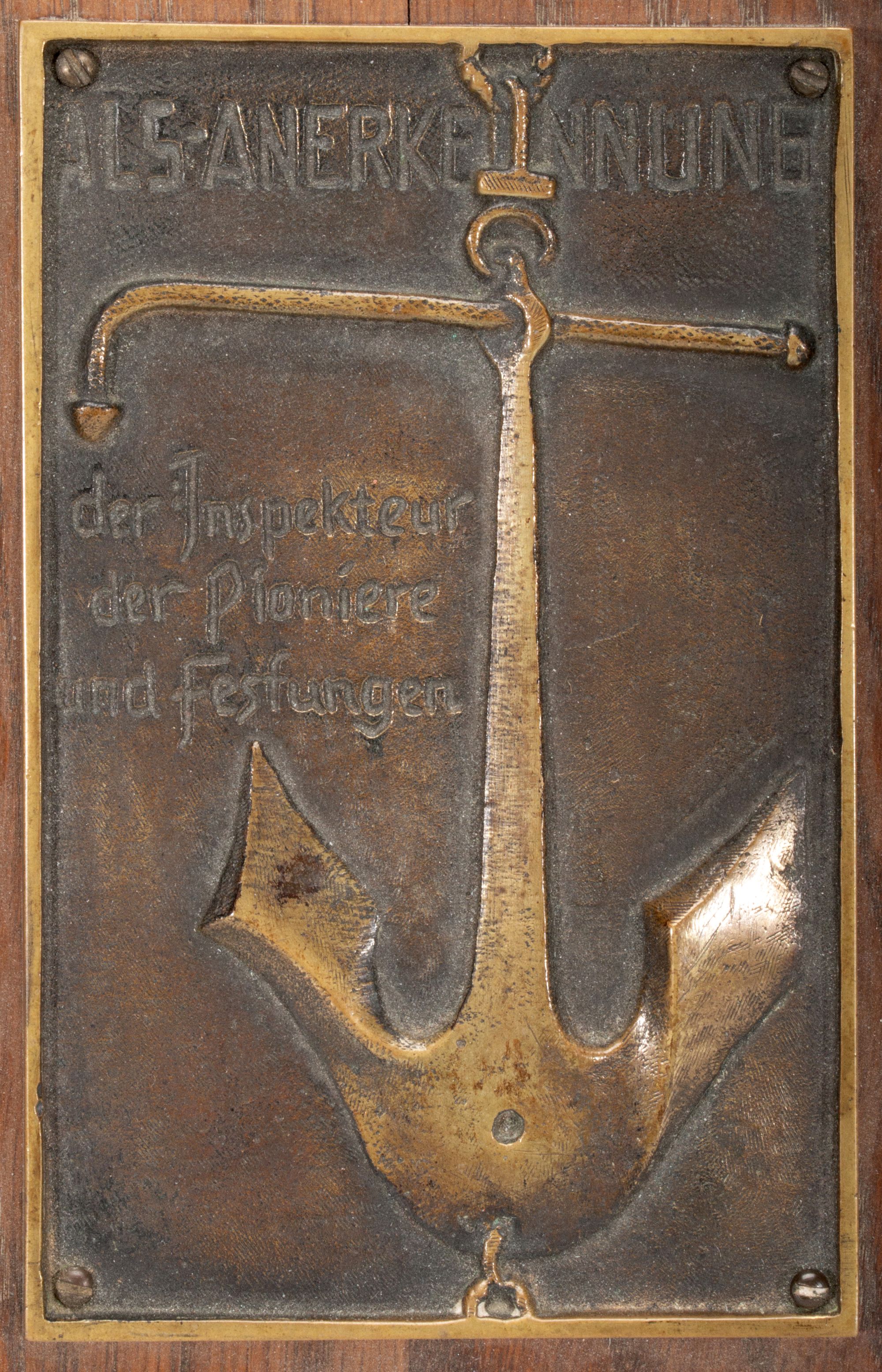 A GERMAN BRONZE INSPECTOR OF PIONEER HONOR PLAQUE