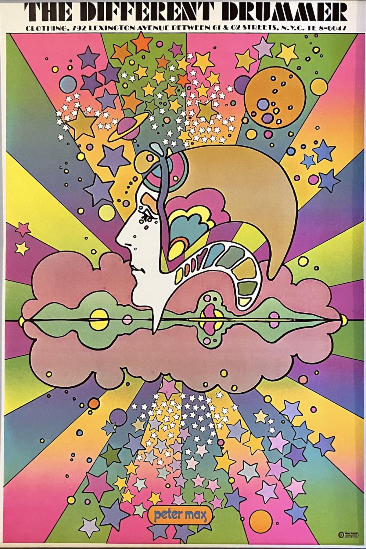 PETER MAX 1968 DIFFERENT DRUMMER CLOTHING STORE POSTER