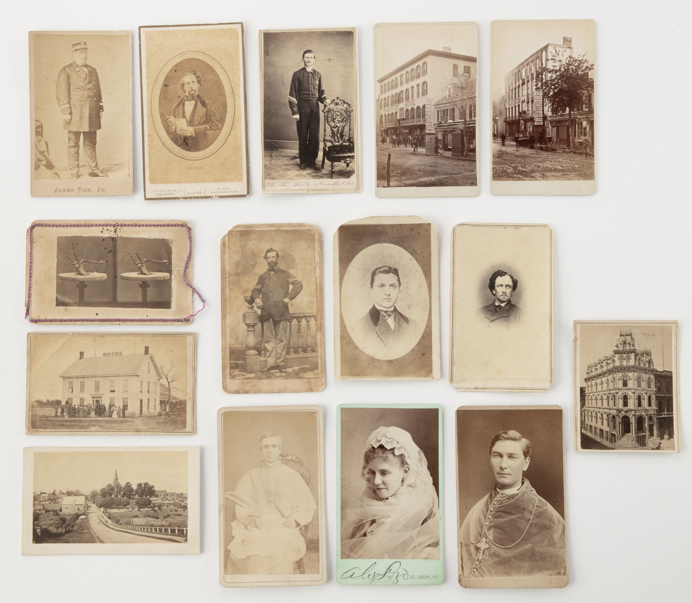 FIFTEEN CDV PHOTOGRAPHS VARIOUS SUBJECTS