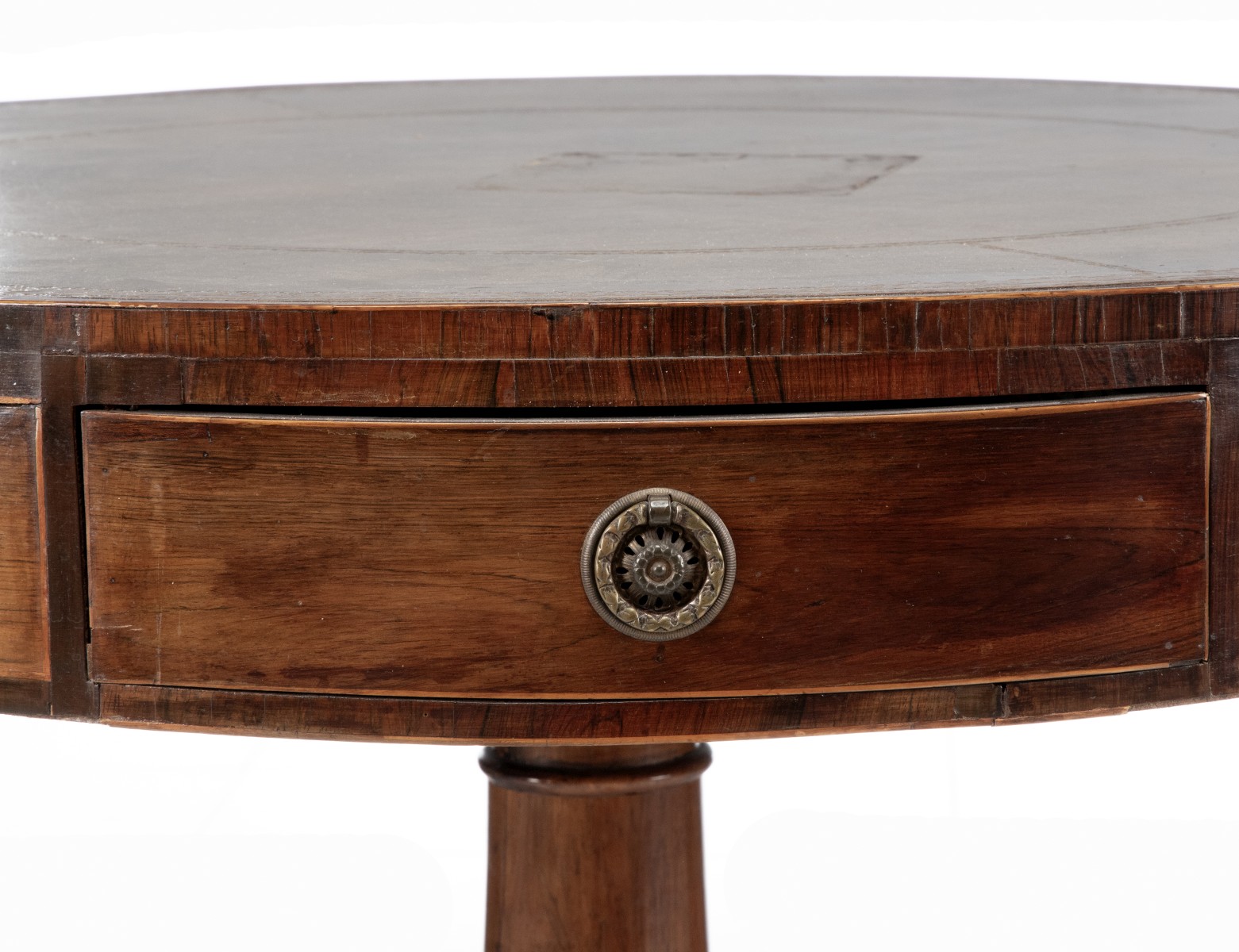 A 19TH CENTURY ENGLISH REGENCY MAHOGANY DRUM TABLE