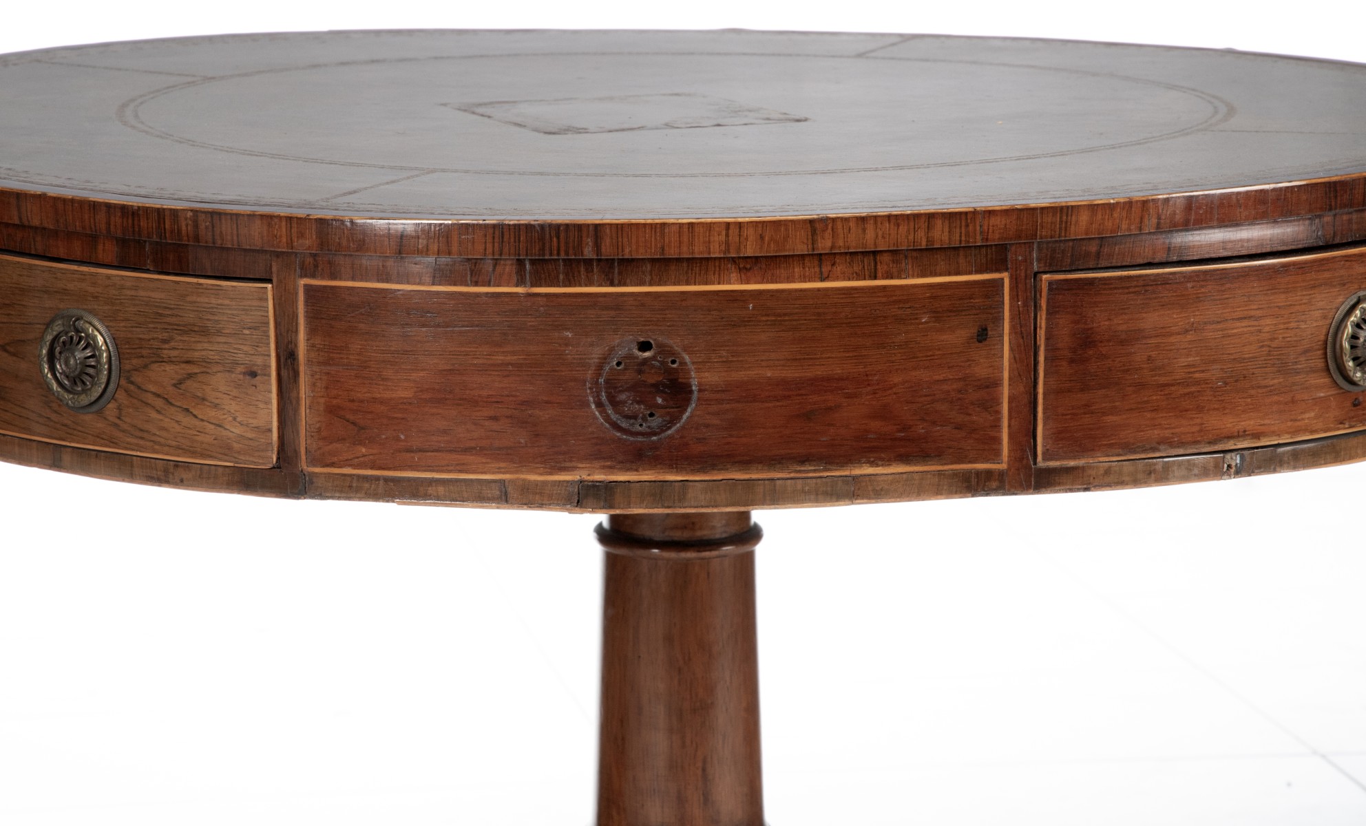 A 19TH CENTURY ENGLISH REGENCY MAHOGANY DRUM TABLE