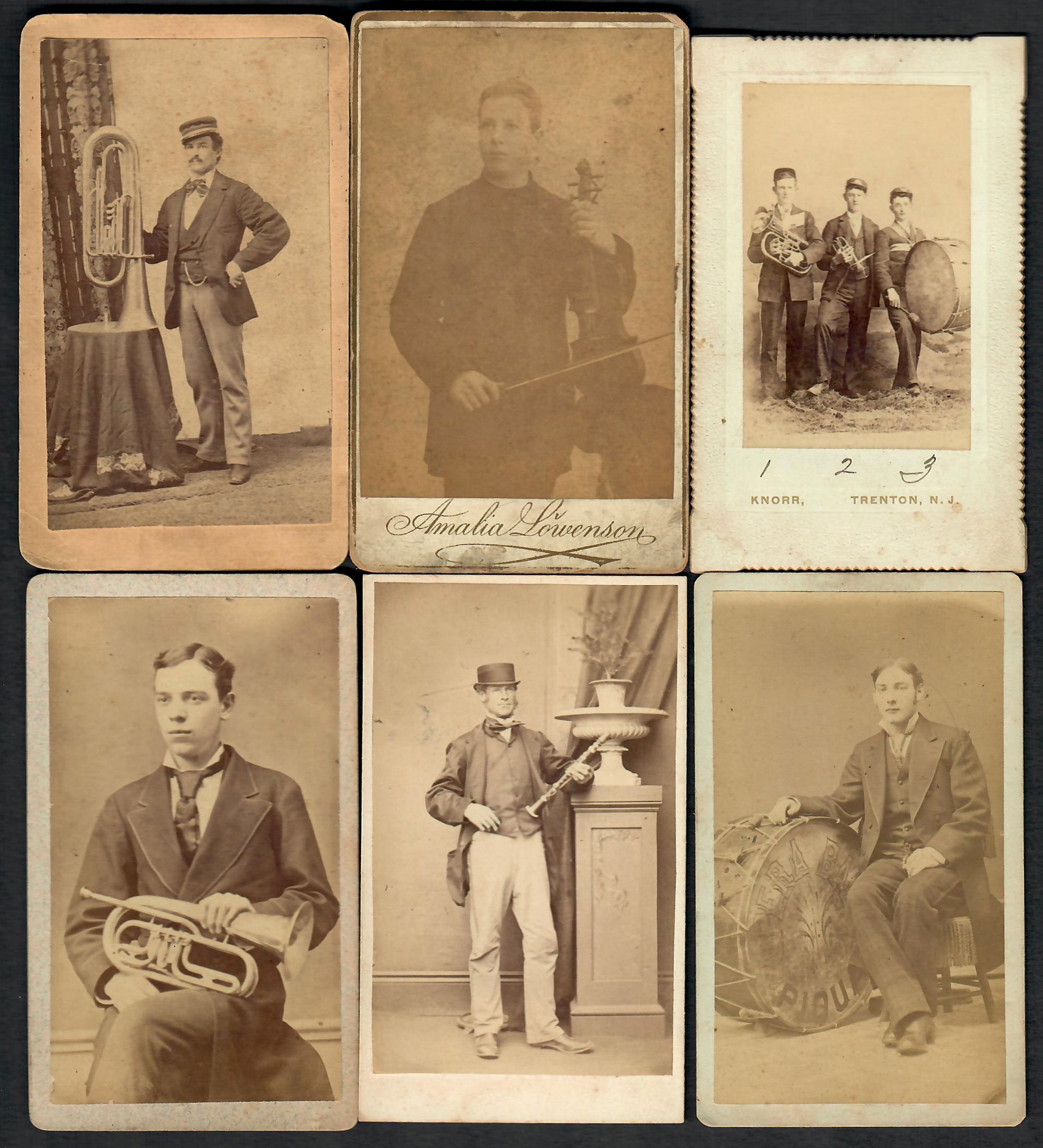 CDV IMAGES OF MUSICIANS AND THEIR MUSICAL INSTRUMENTS