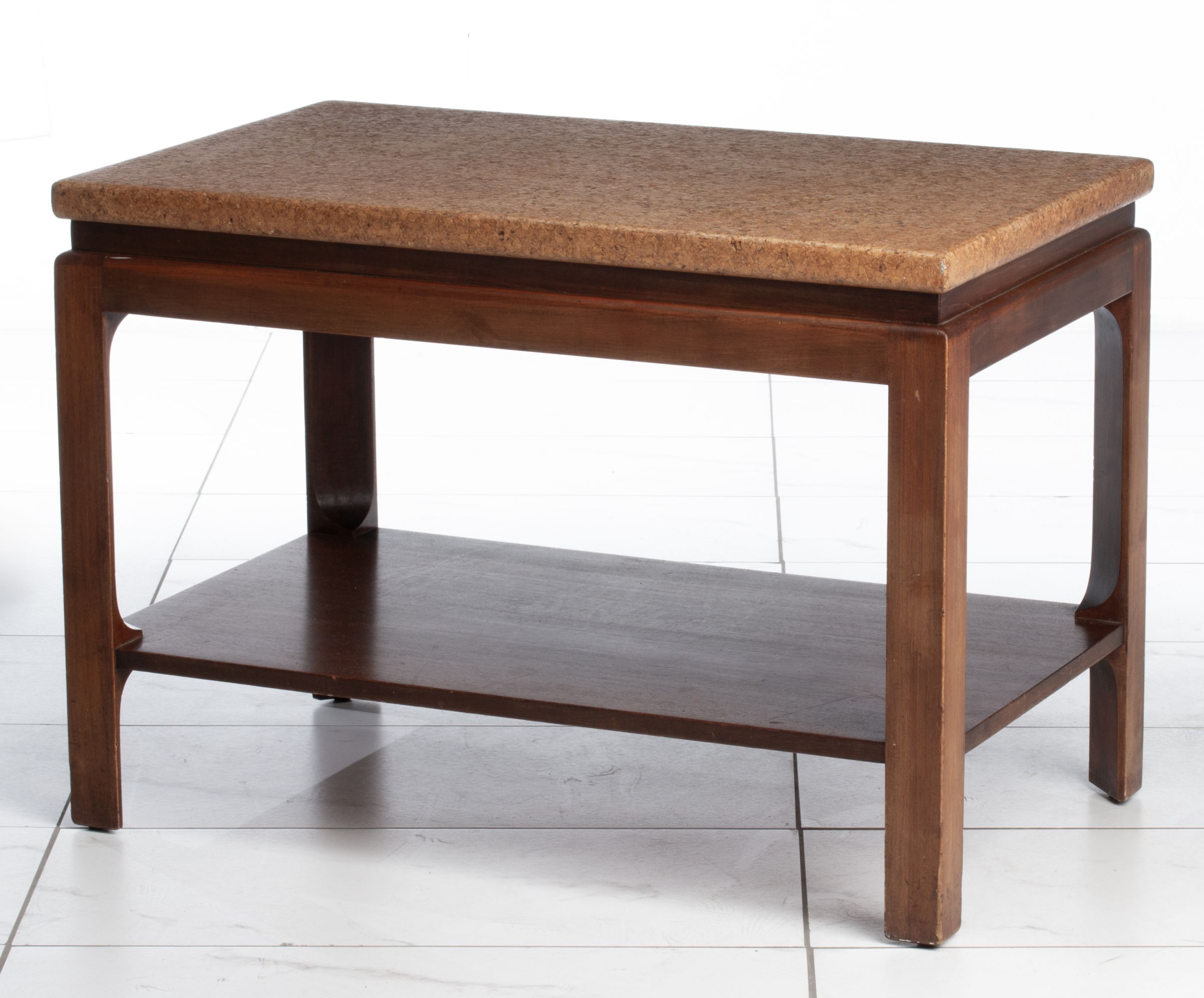 A PAUL FRANKL SIDE TABLE WITH CORK TOP