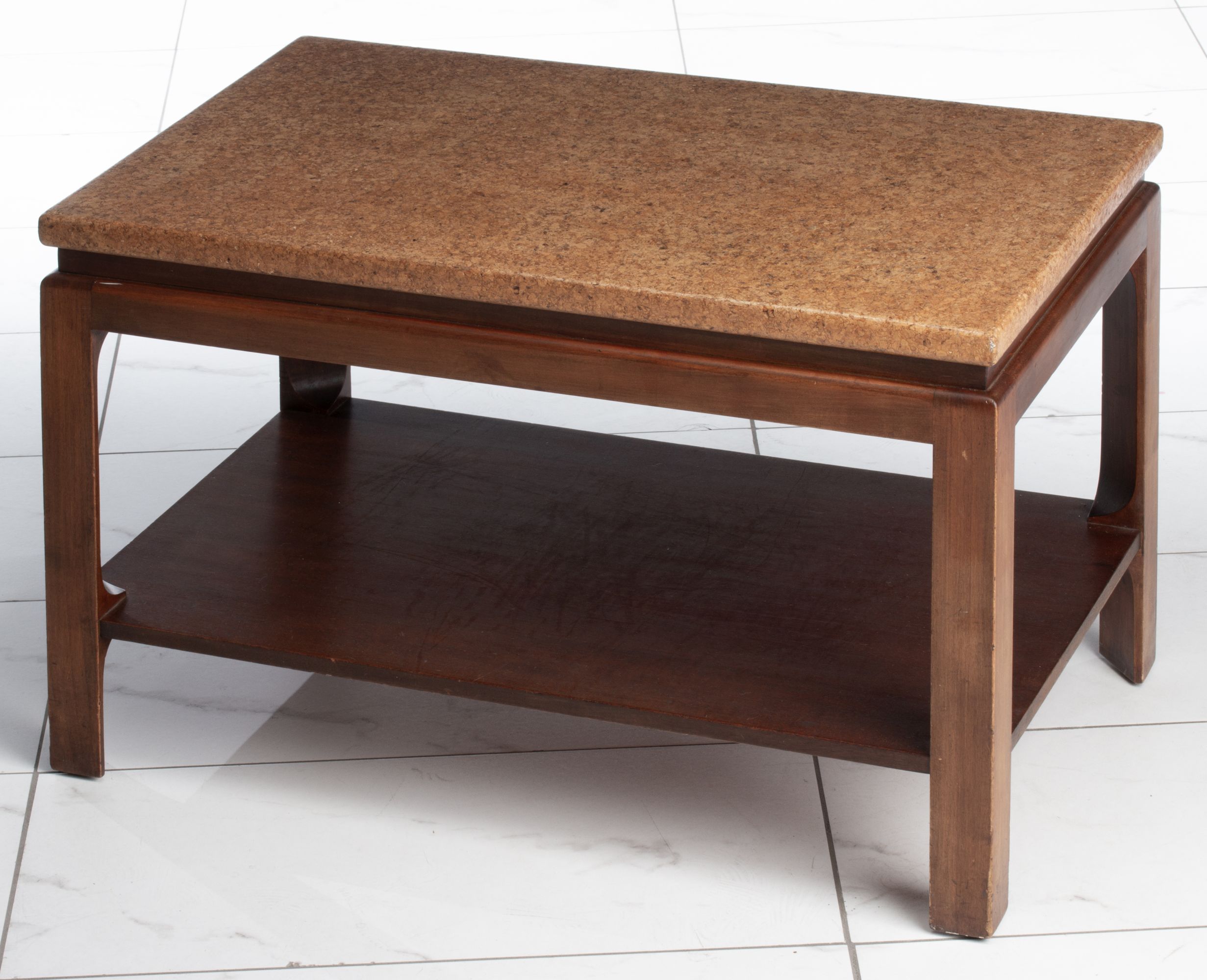 A PAUL FRANKL SIDE TABLE WITH CORK TOP