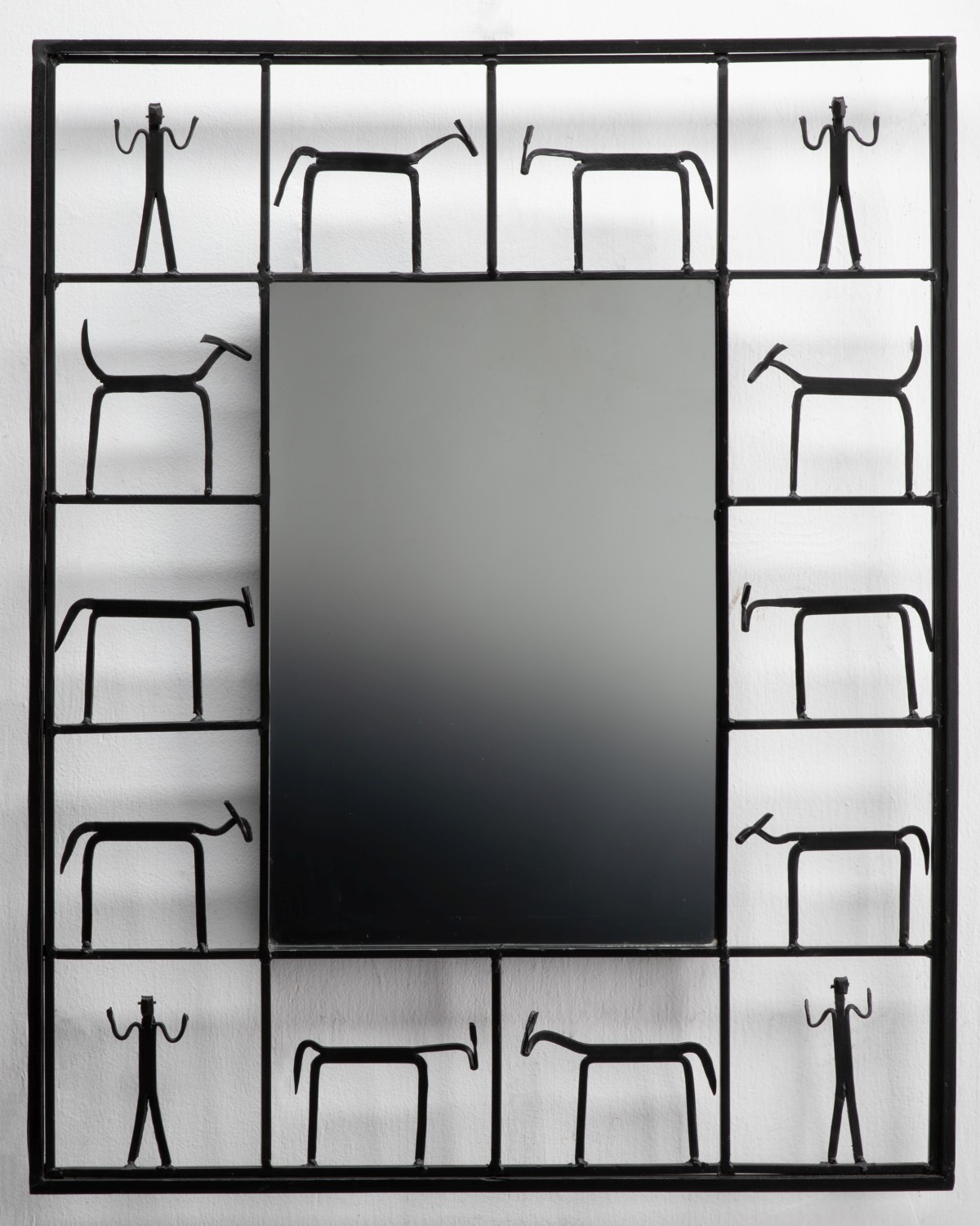 FREDERICK WEINBERG MIRROR WITH 14 SCULPTED IRON FIGURES