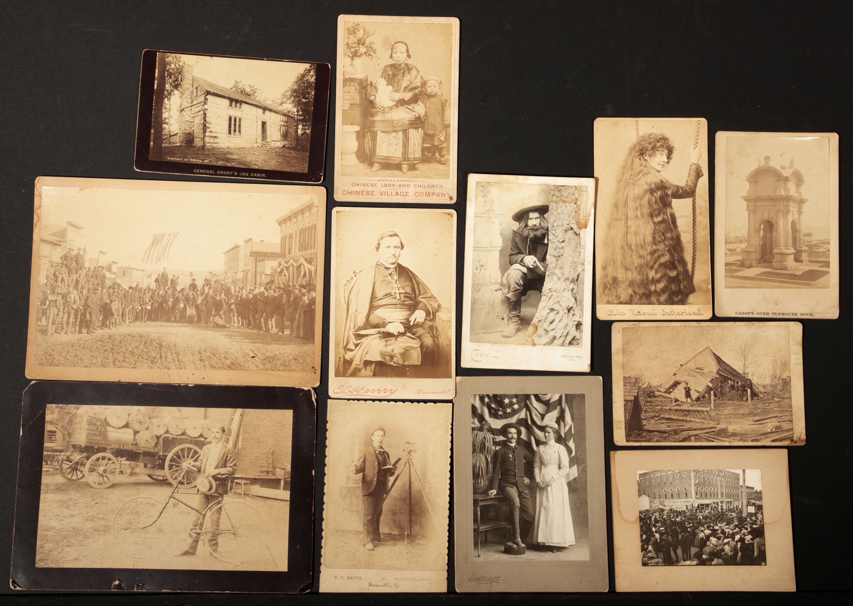 ELEVEN UNUSUAL CABINET CARDS AND MOUNTED PHOTOGRAPHS