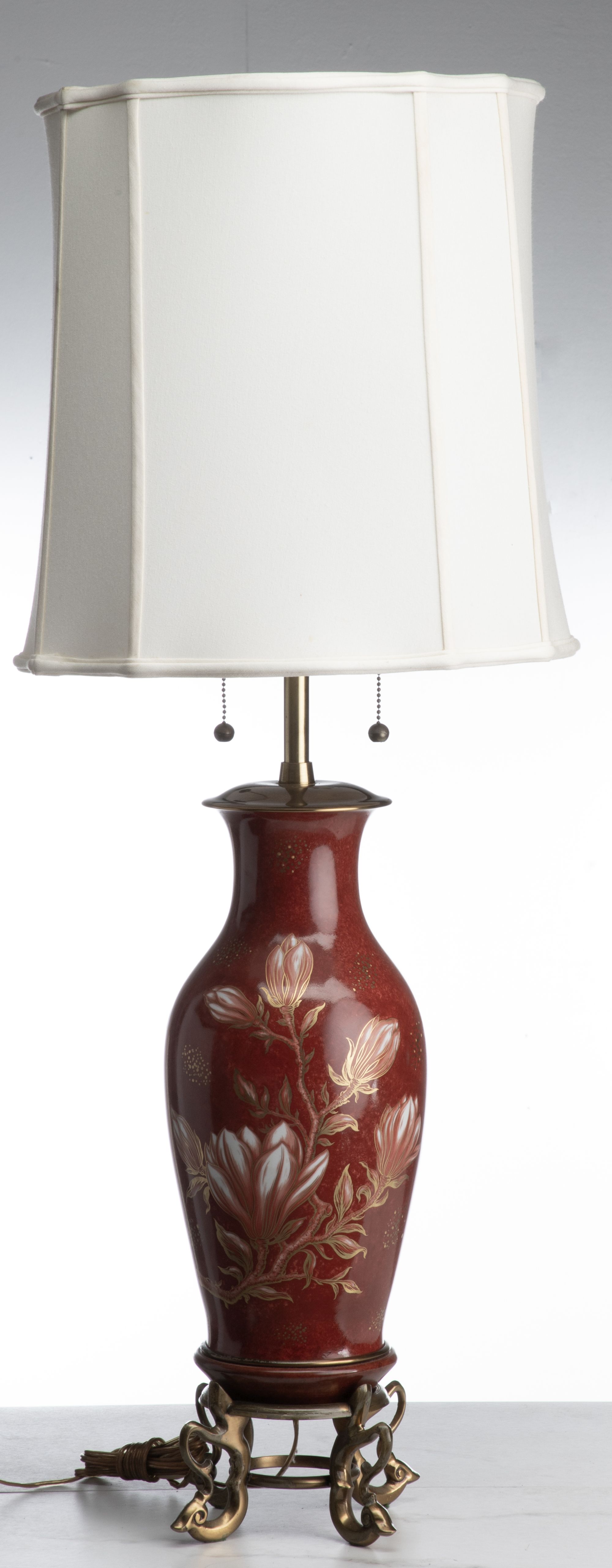 A MARBRO PAINTED PORCELAIN TABLE LAMP