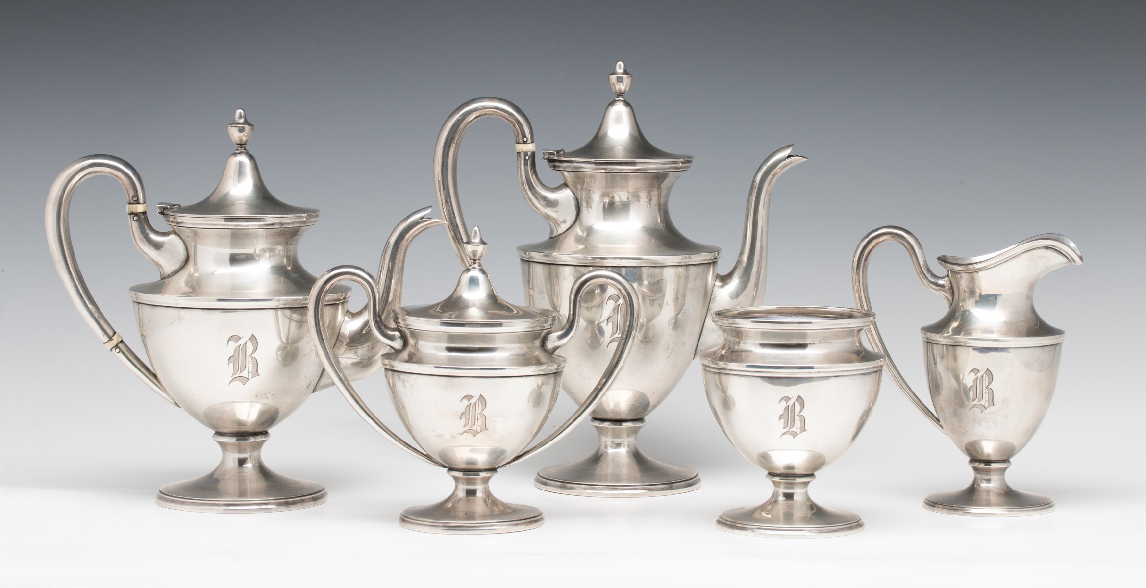 A STEIFF FIVE PIECE STERLING TEA AND COFFEE SERVICE