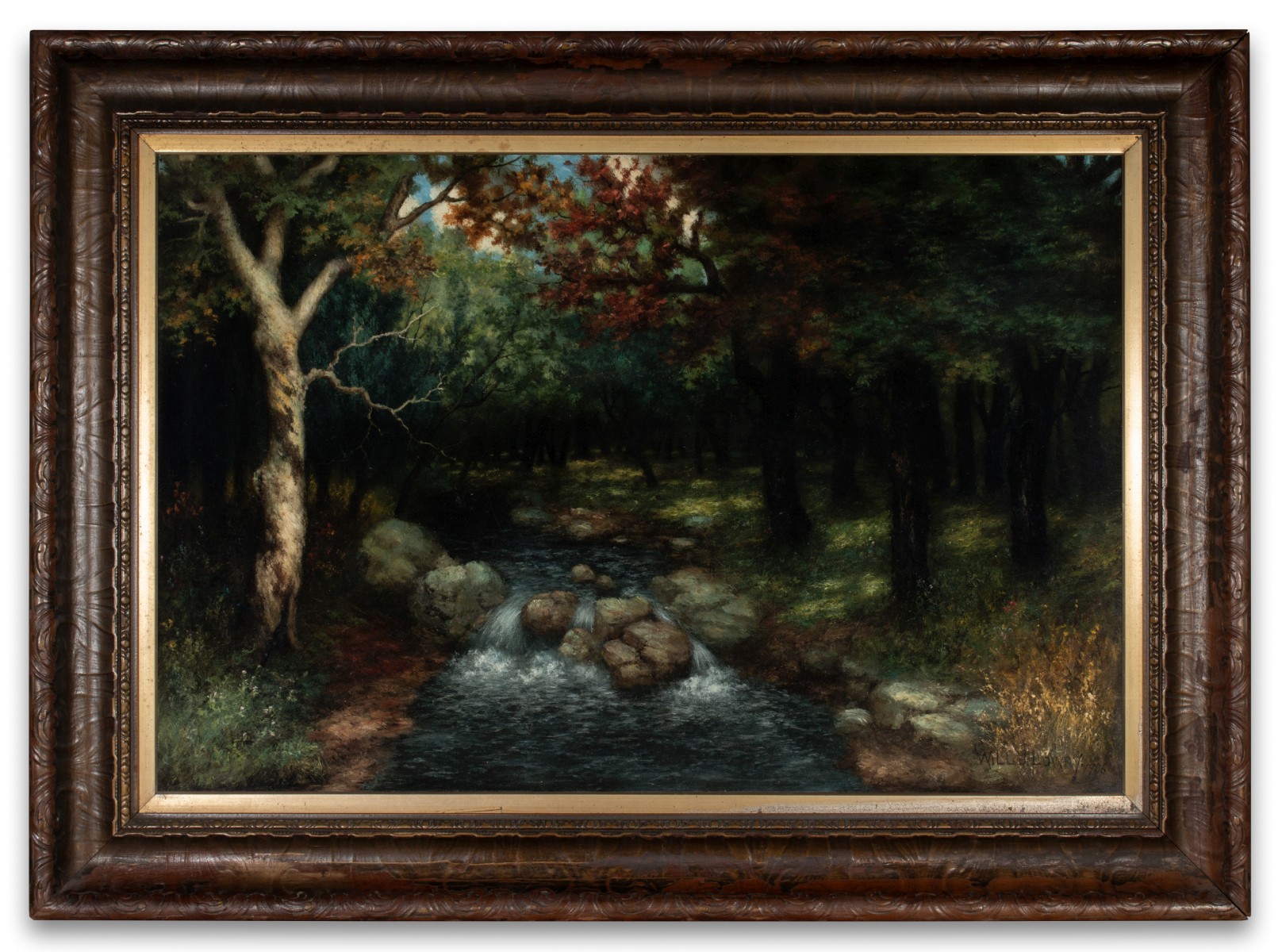 AMERICAN SCHOOL OIL SIGNED WILLIAM LOWRY 1906