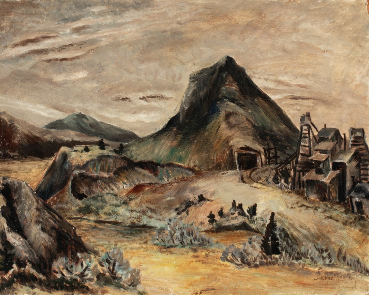 BERTHA LANDERS (1907-1996) TEXAS OIL ON MASONITE