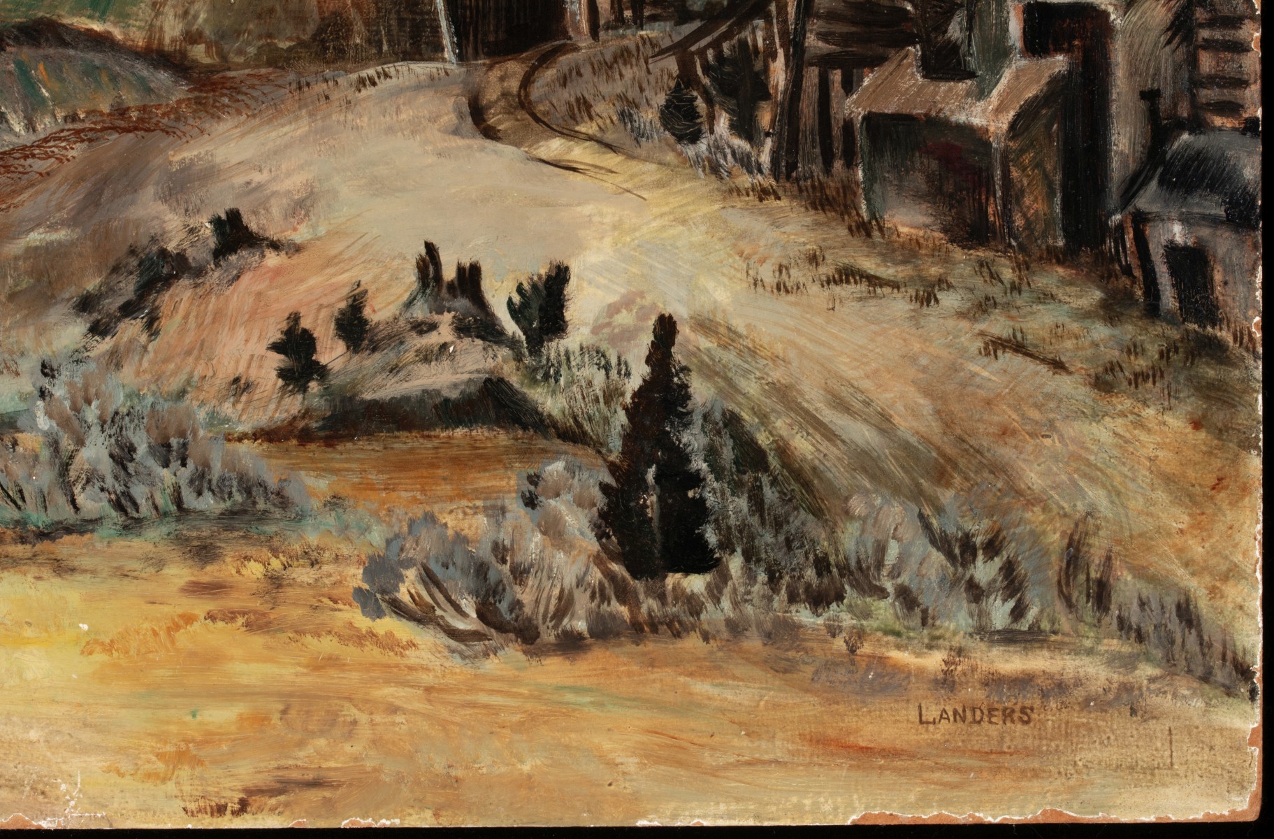 BERTHA LANDERS (1907-1996) TEXAS OIL ON MASONITE