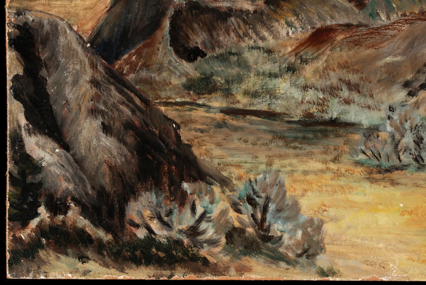 BERTHA LANDERS (1907-1996) TEXAS OIL ON MASONITE