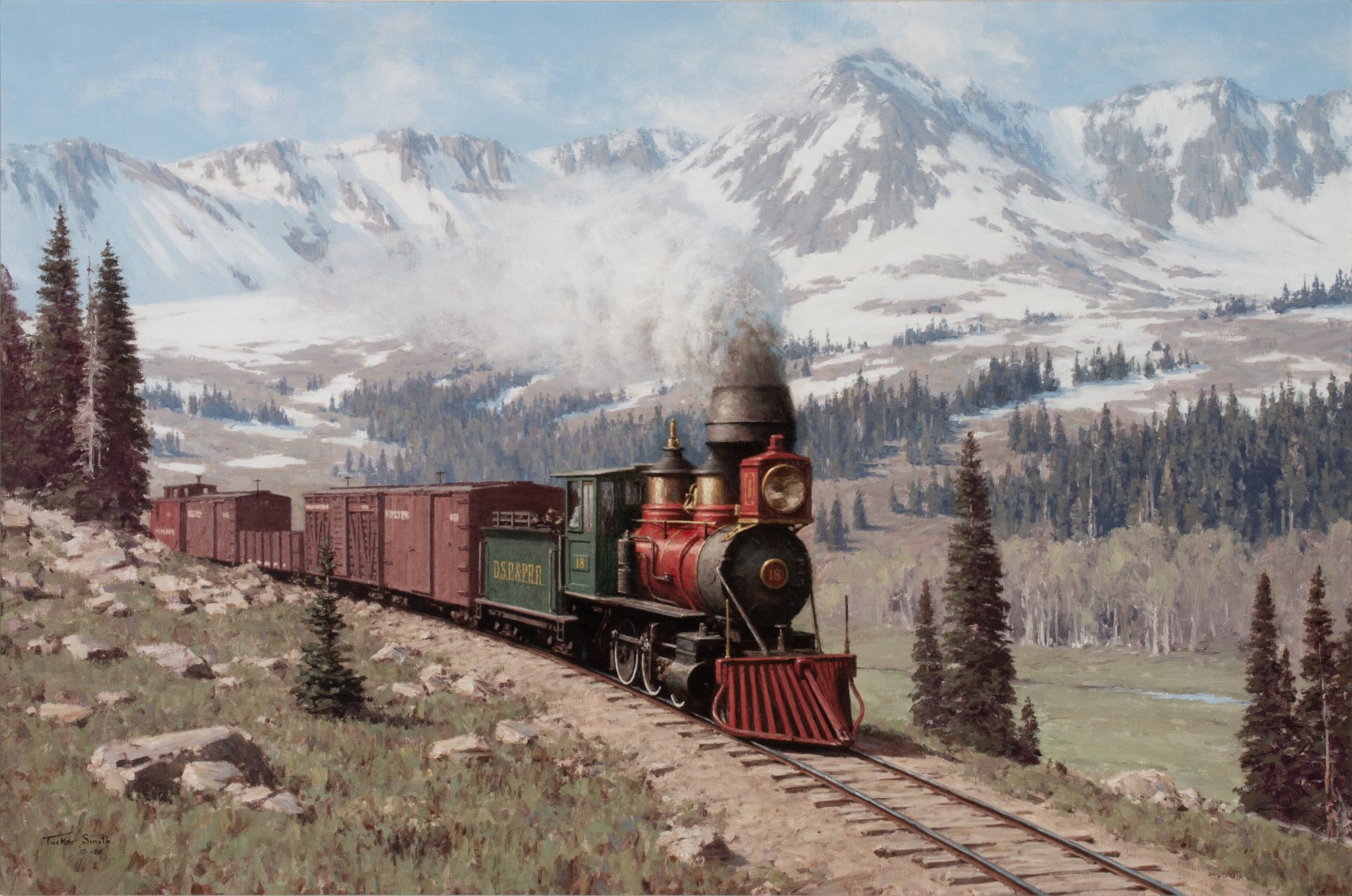 TUCKER SMITH (B. 1940) COLORADO RAILROAD OIL ON CANVAS