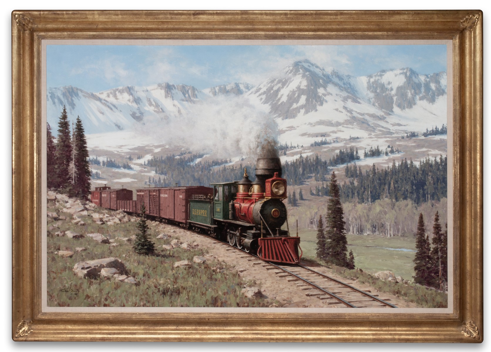 TUCKER SMITH (B. 1940) COLORADO RAILROAD OIL ON CANVAS