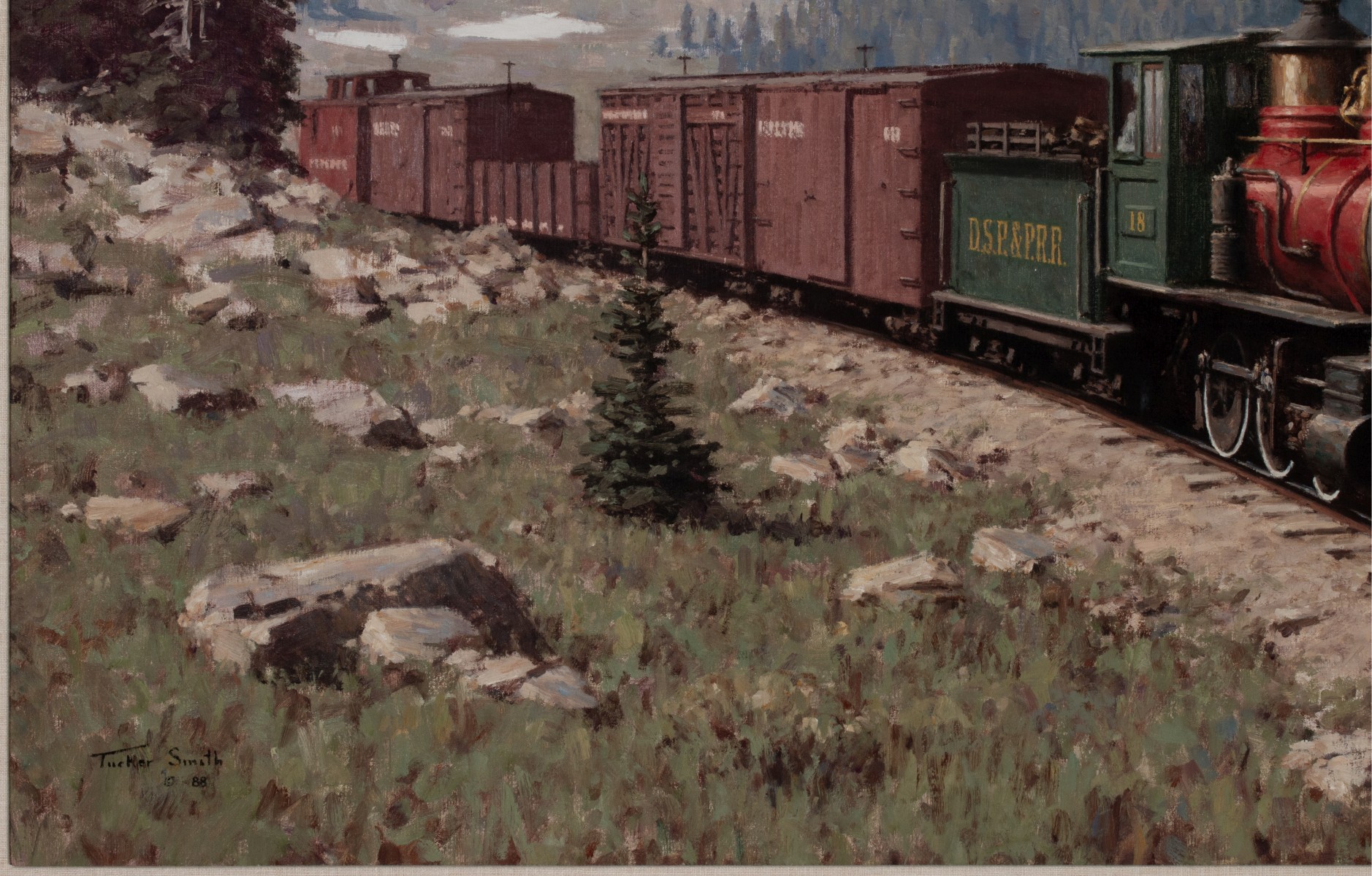 TUCKER SMITH (B. 1940) COLORADO RAILROAD OIL ON CANVAS