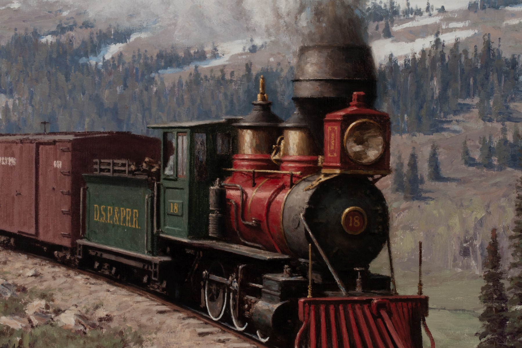 TUCKER SMITH (B. 1940) COLORADO RAILROAD OIL ON CANVAS