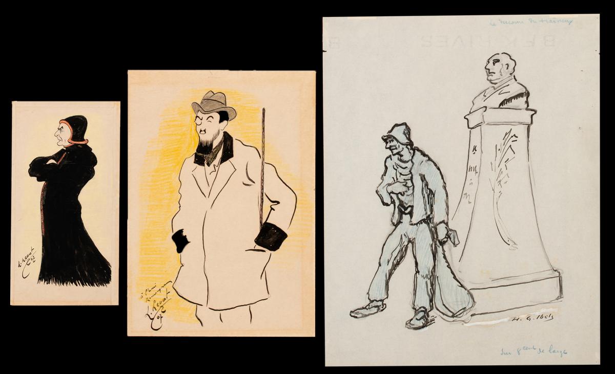WORKS ON PAPER: HENRI IBELS SKETCH & FRENCH CARICATURES