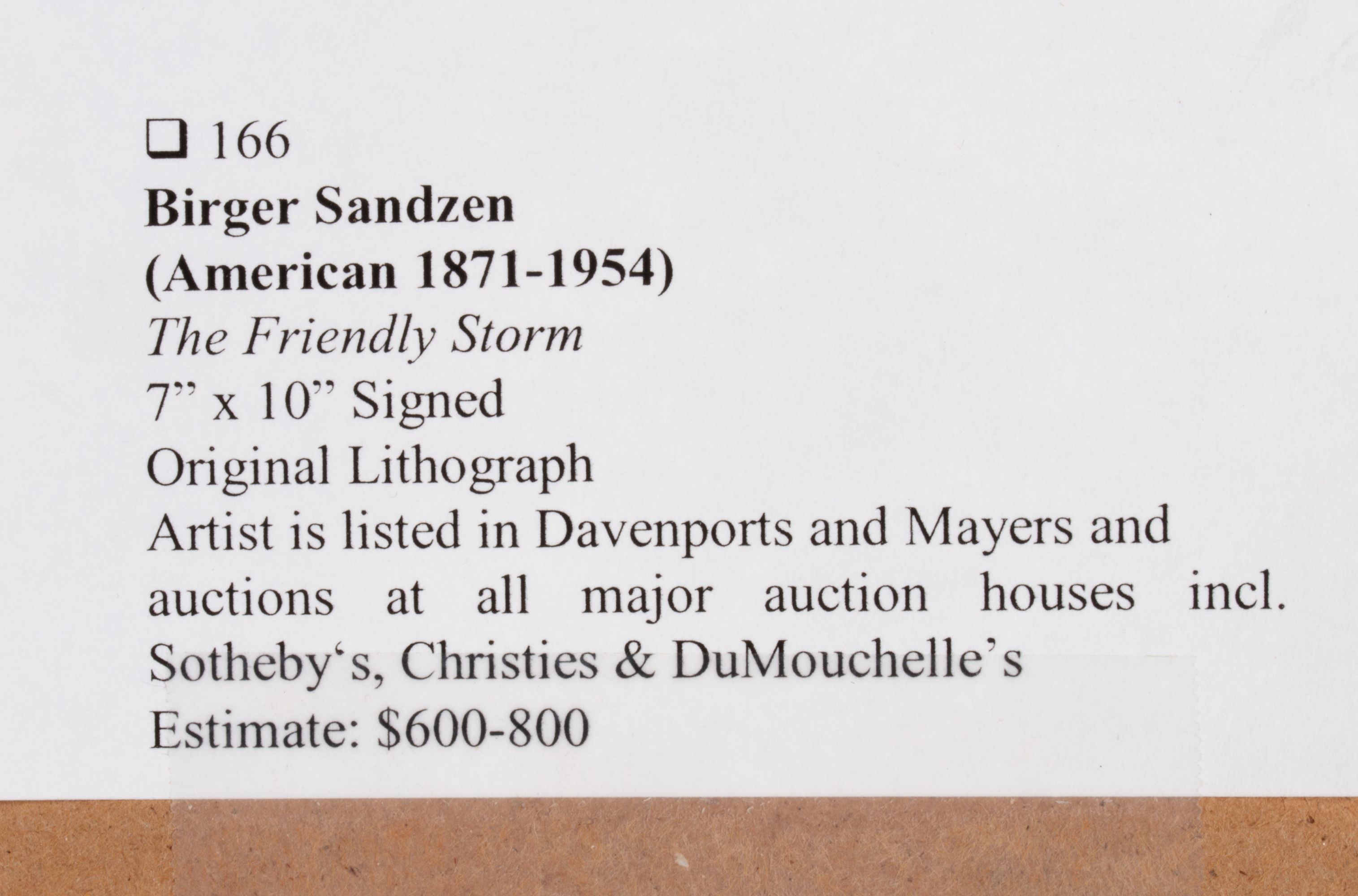 BIRGER SANDZÉN (1871-1954) PENCIL SIGNED LITHOGRAPH