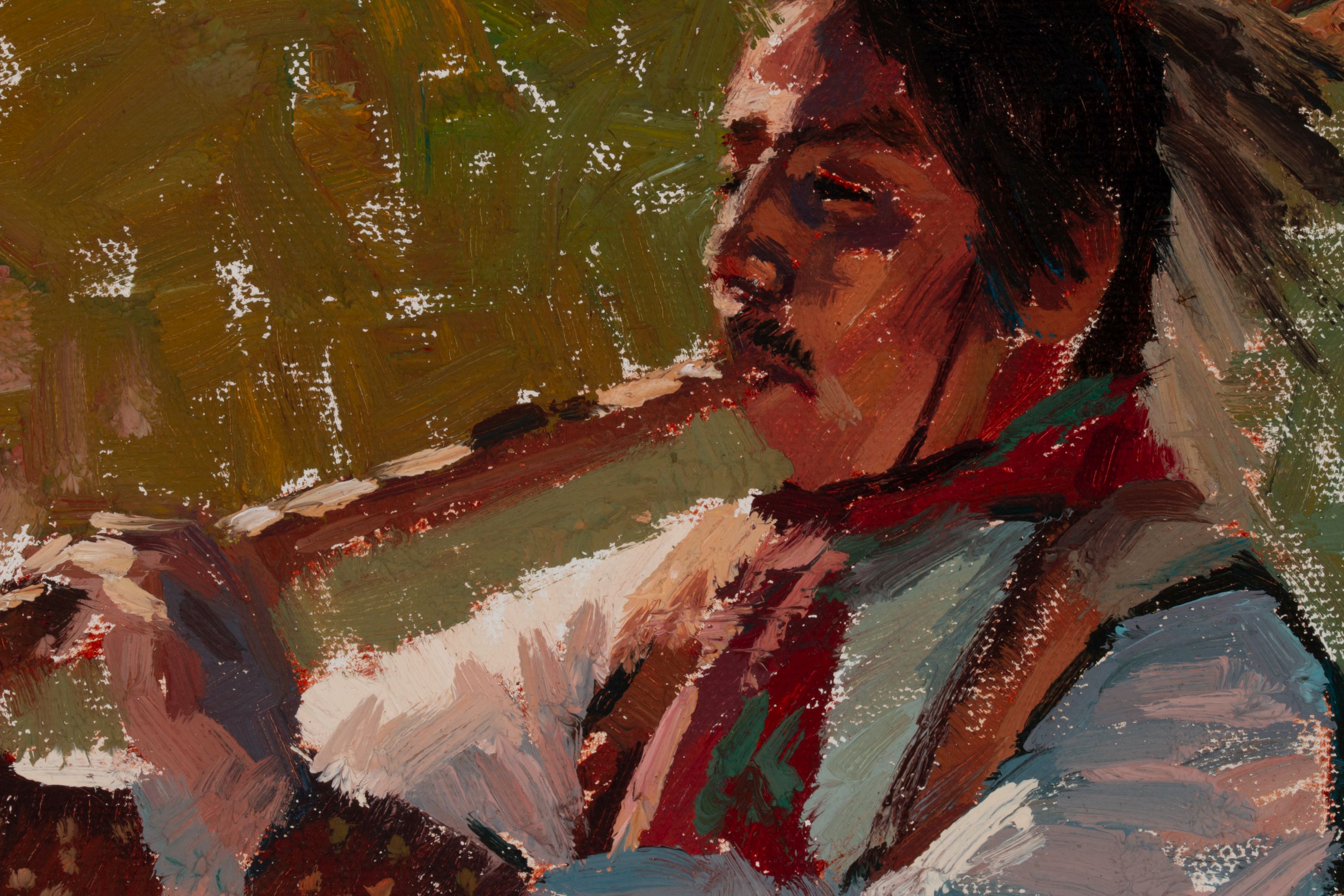 HYRUM JOE (B. 1980) OIL ON CANVAS PLAINS FLUTE PLAYER