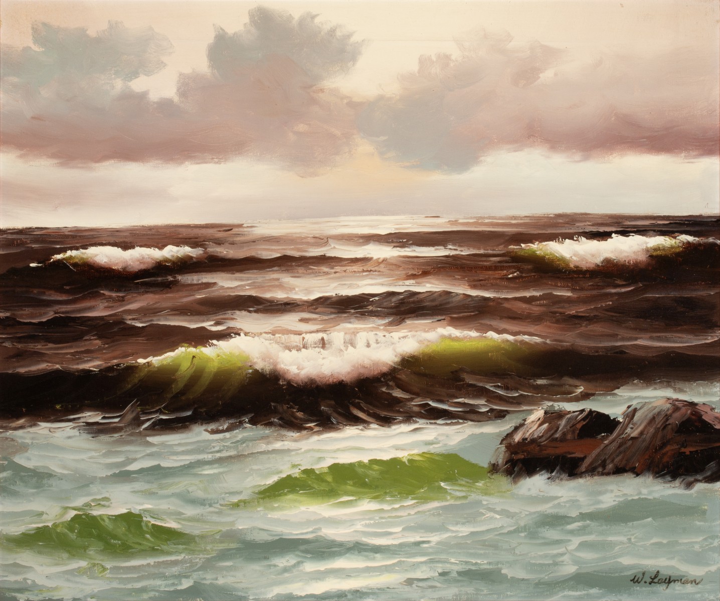 EARLY 20TH C. OIL ON CANVAS SEASCAPE SIGNED W. LAYMAN