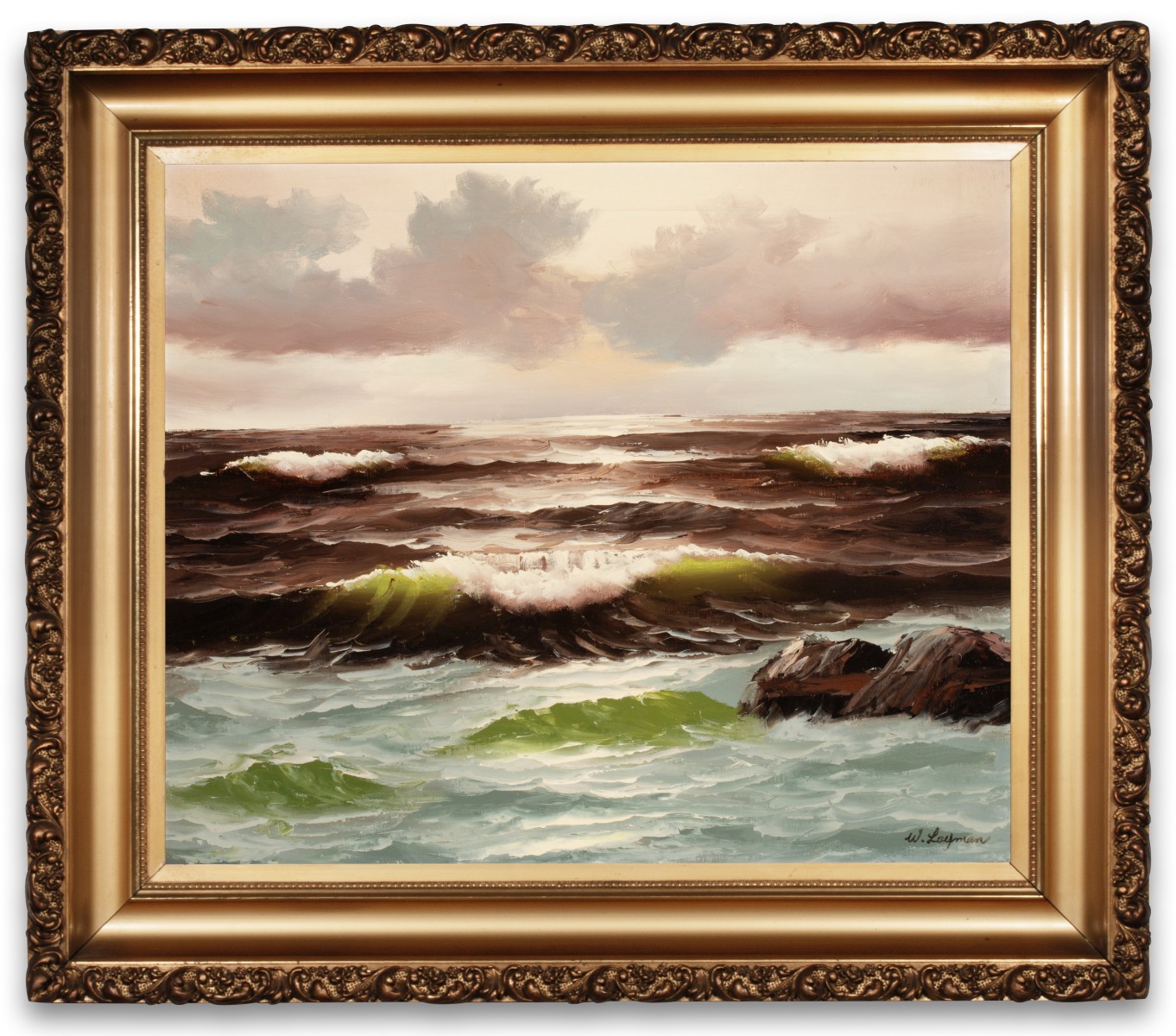 EARLY 20TH C. OIL ON CANVAS SEASCAPE SIGNED W. LAYMAN