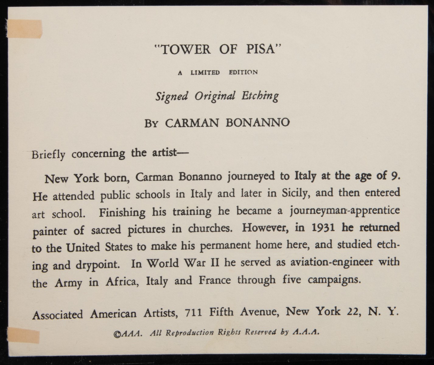 FRANK WHITING, CARMAN BONANNO, ALICE BUELL, AAA PRINTS