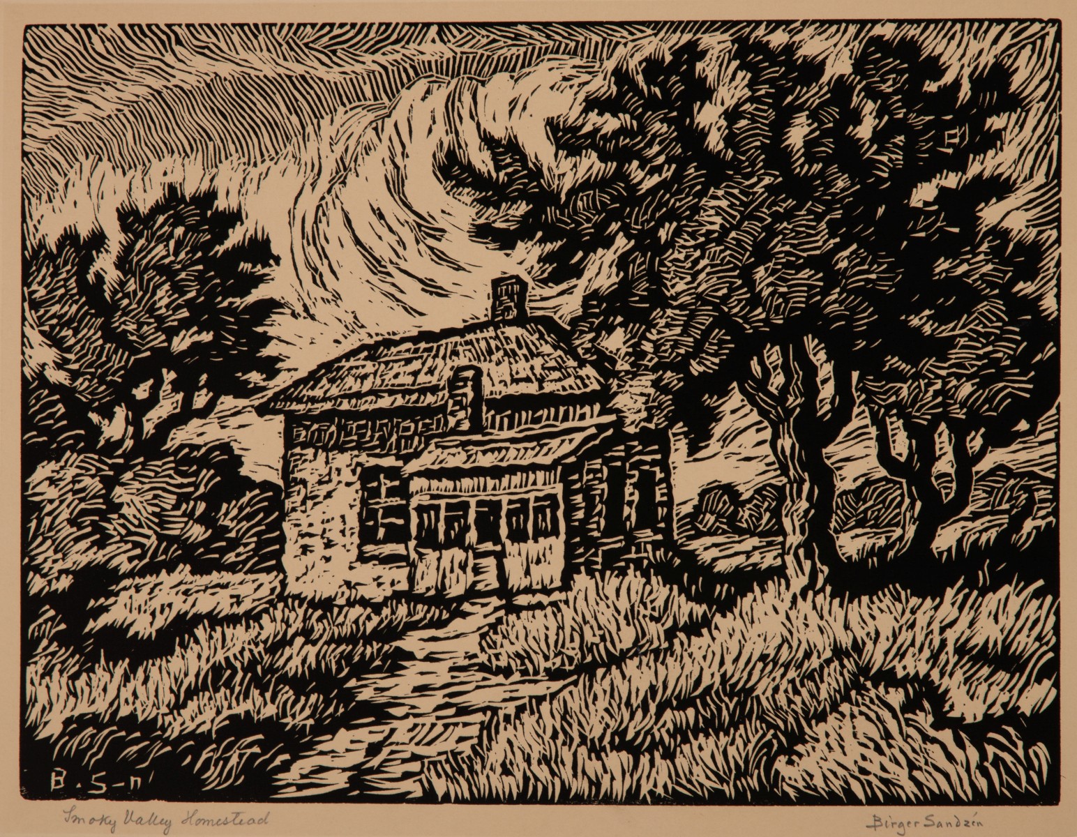 BIRGER SANDZEN (1871-1954) PENCIL SIGNED BLOCK PRINT