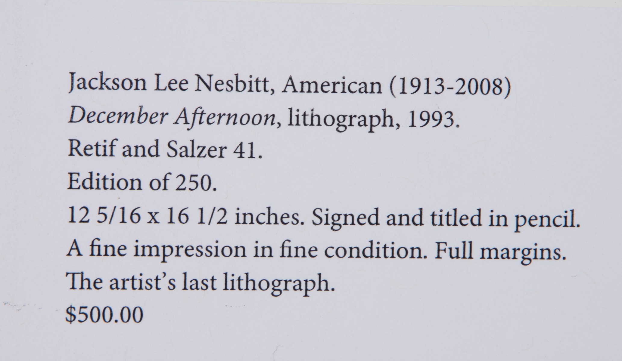 JACKSON LEE NESBITT (1913-2008) PENCIL SIGNED LITHO