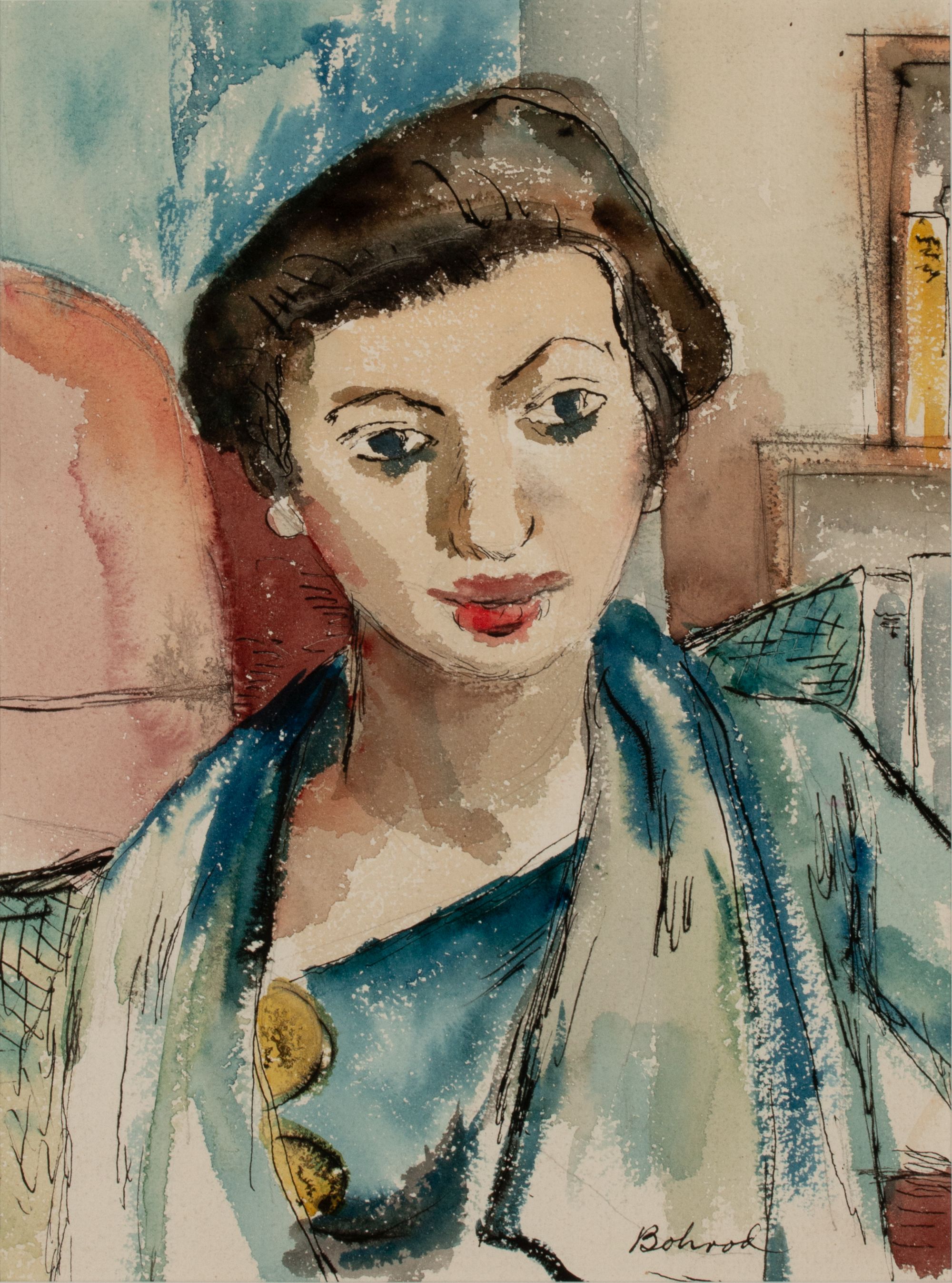AARON BOHROD (1907-1992) WATERCOLOR ON PAPER