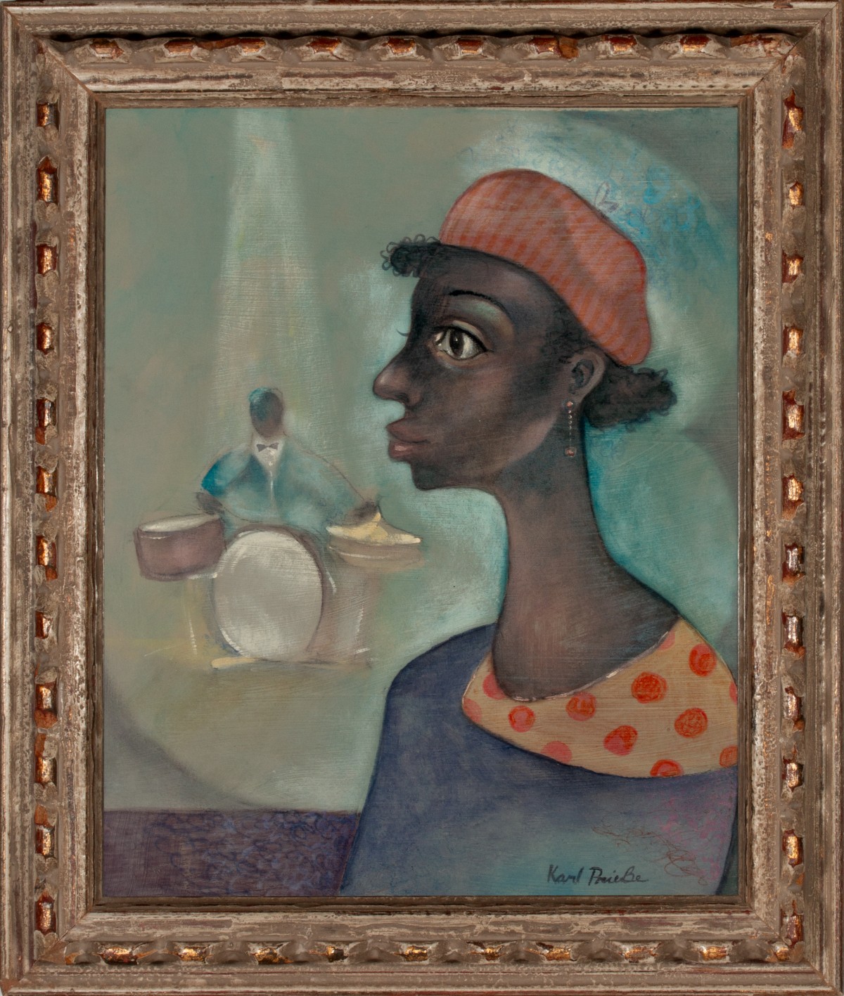 KARL PRIEBE (1914-1976) EXHIBITED WATERCOLOR W/GOUACHE