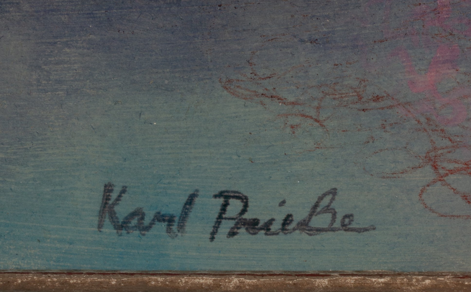 KARL PRIEBE (1914-1976) EXHIBITED WATERCOLOR W/GOUACHE