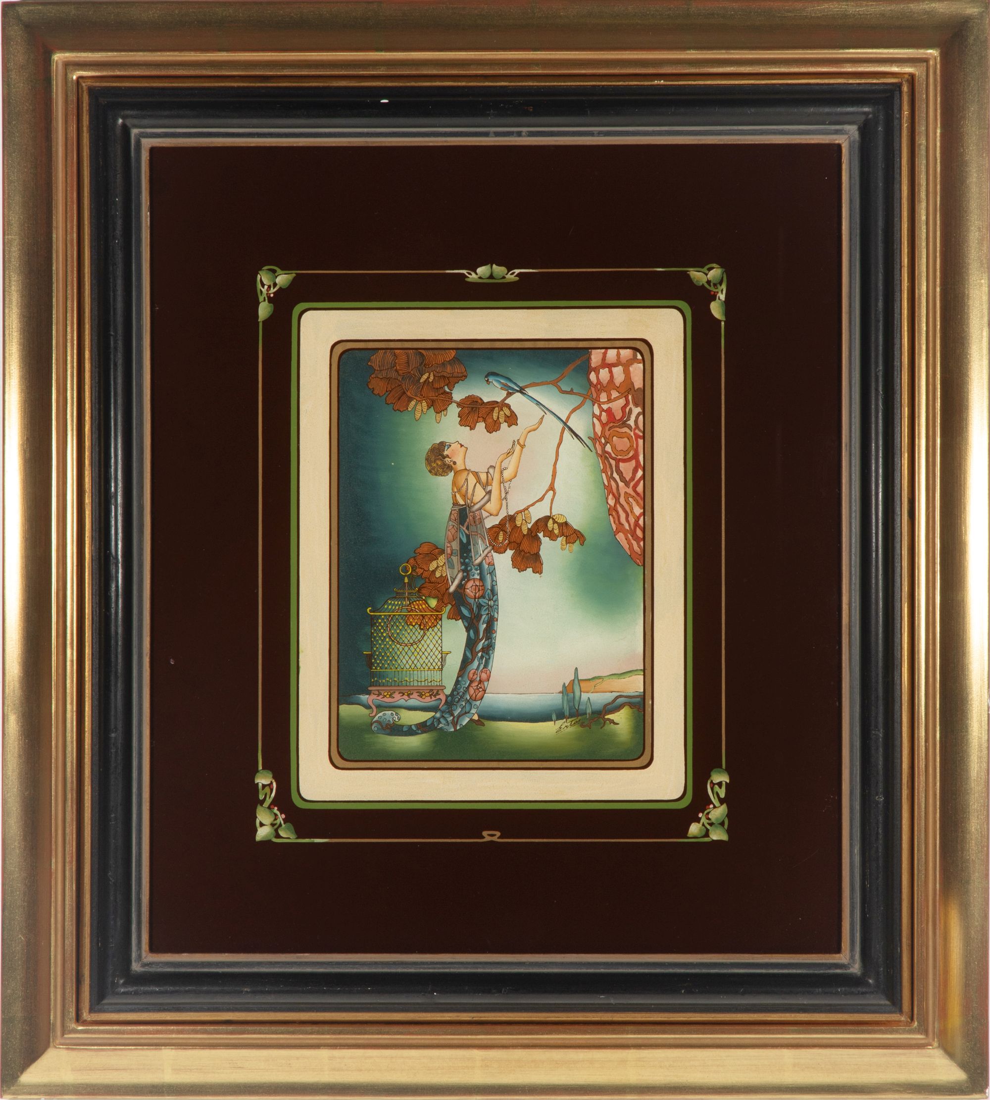 AN IMAGE AFTER ERTE PRINTED IN REVERSE ON GLASS
