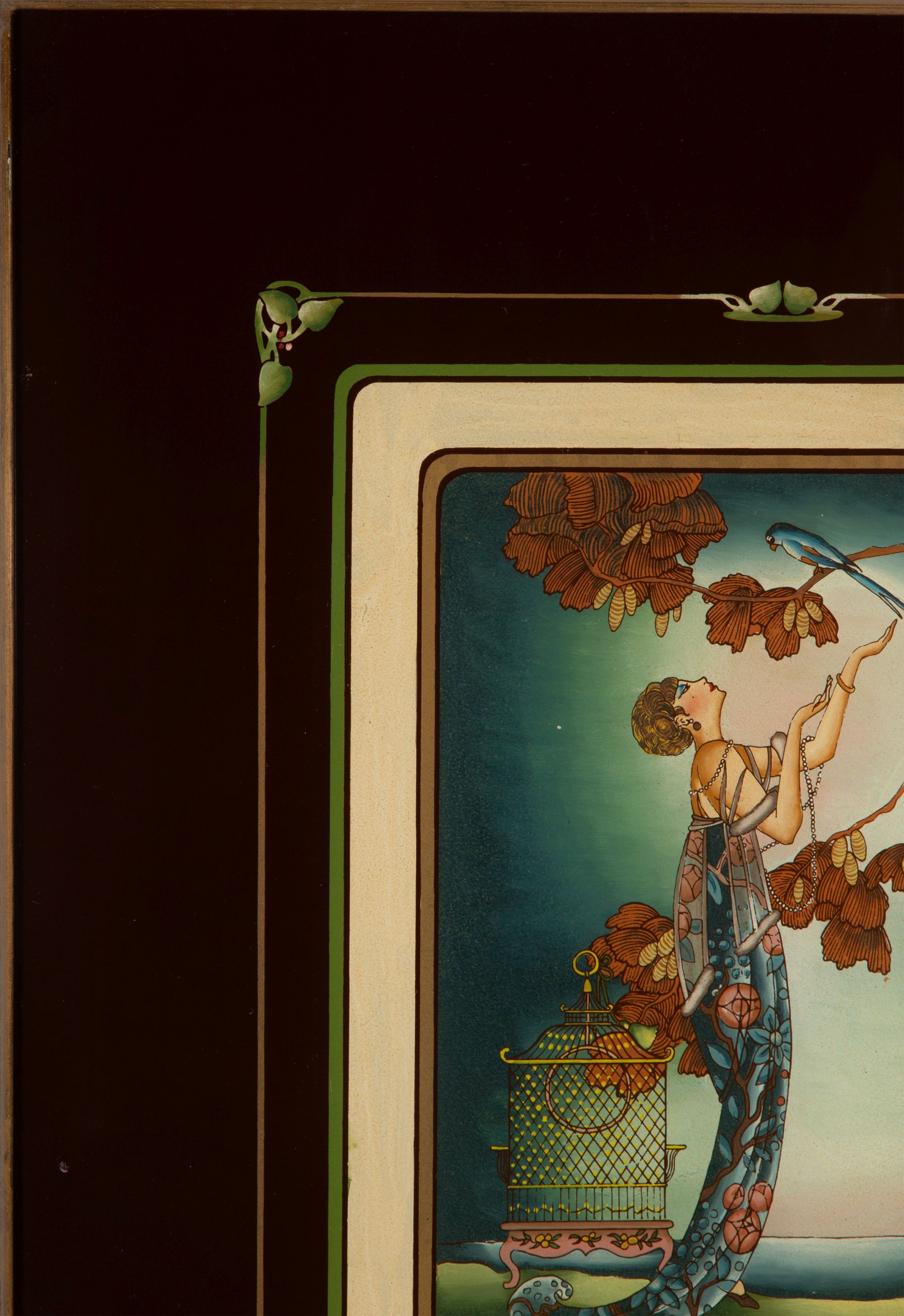 AN IMAGE AFTER ERTE PRINTED IN REVERSE ON GLASS