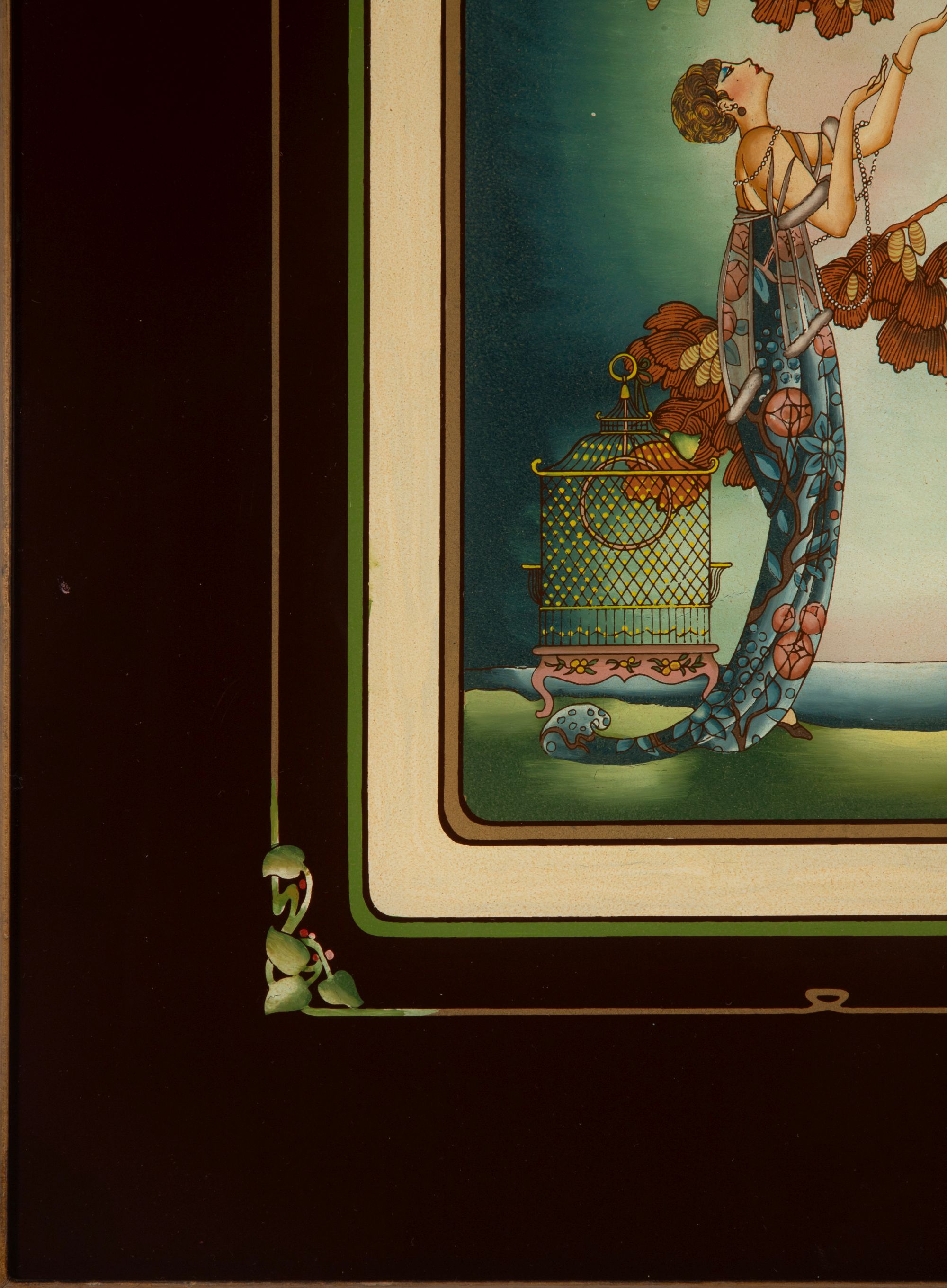 AN IMAGE AFTER ERTE PRINTED IN REVERSE ON GLASS