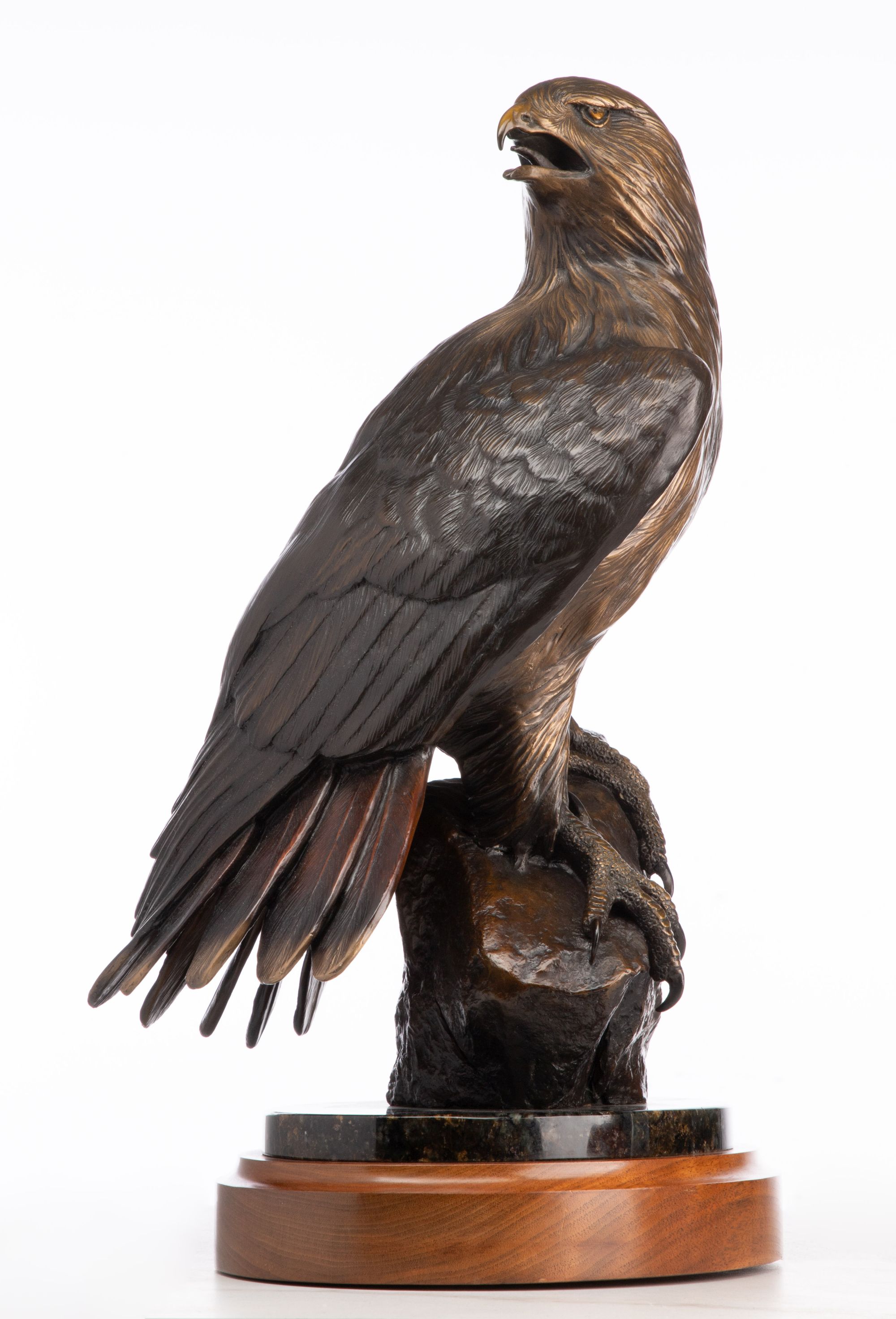 CLIFF HOLLESTELLE (BORN 1940) BRONZE FIGURE OF AN EAGLE