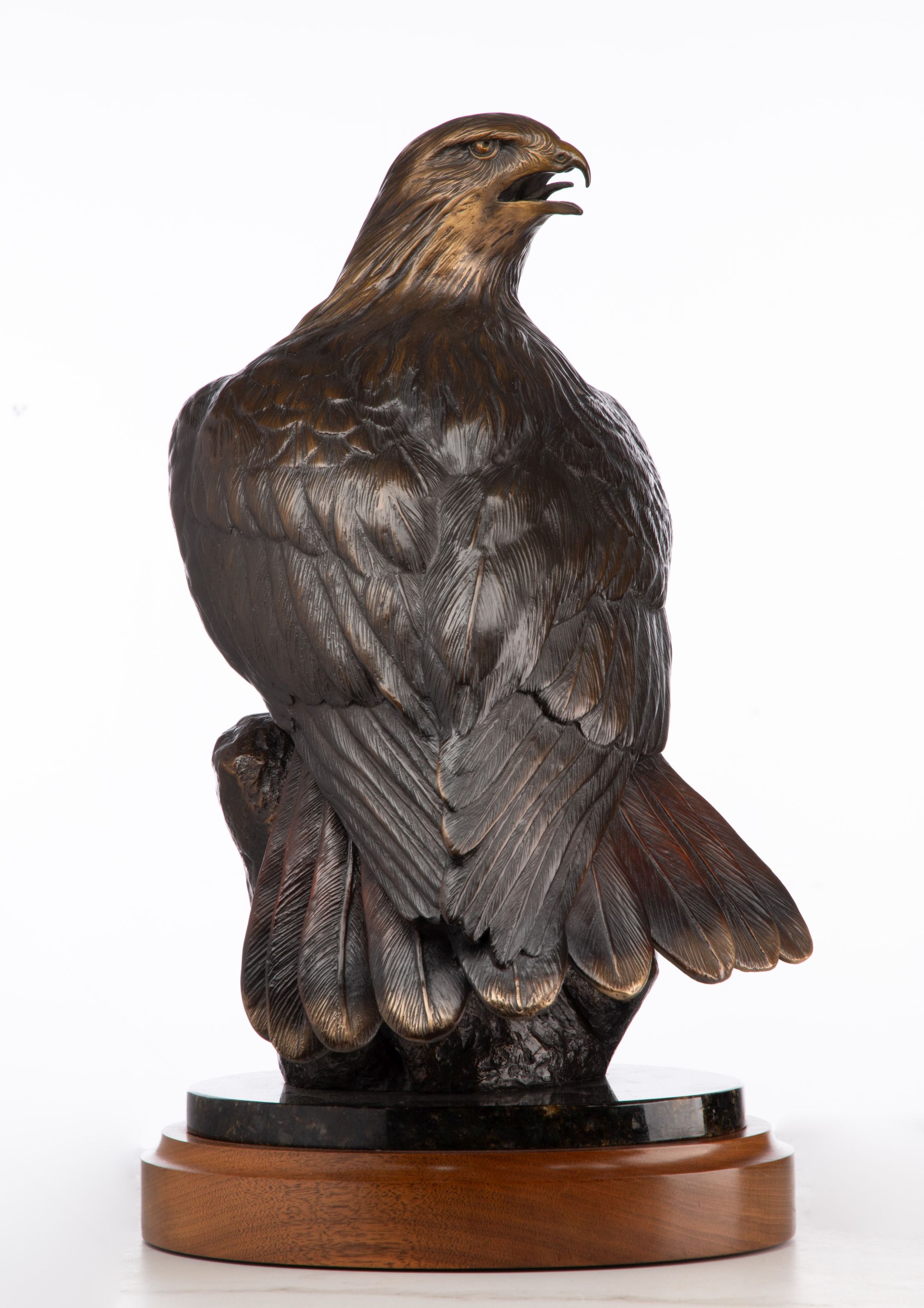 CLIFF HOLLESTELLE (BORN 1940) BRONZE FIGURE OF AN EAGLE