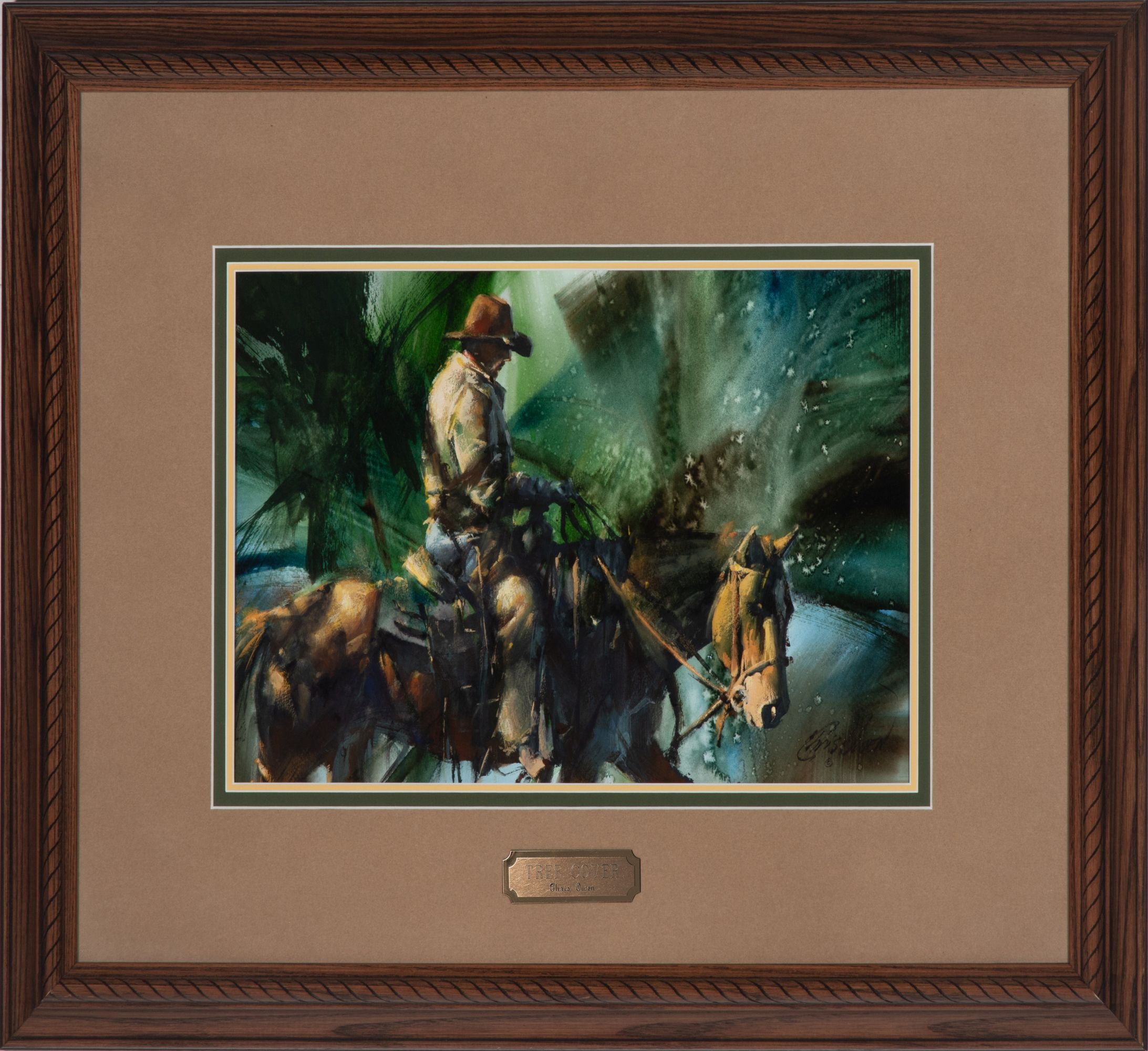 CHRIS OWEN (B. 1967) COWBOY ON HORSEBACK WATERCOLOR