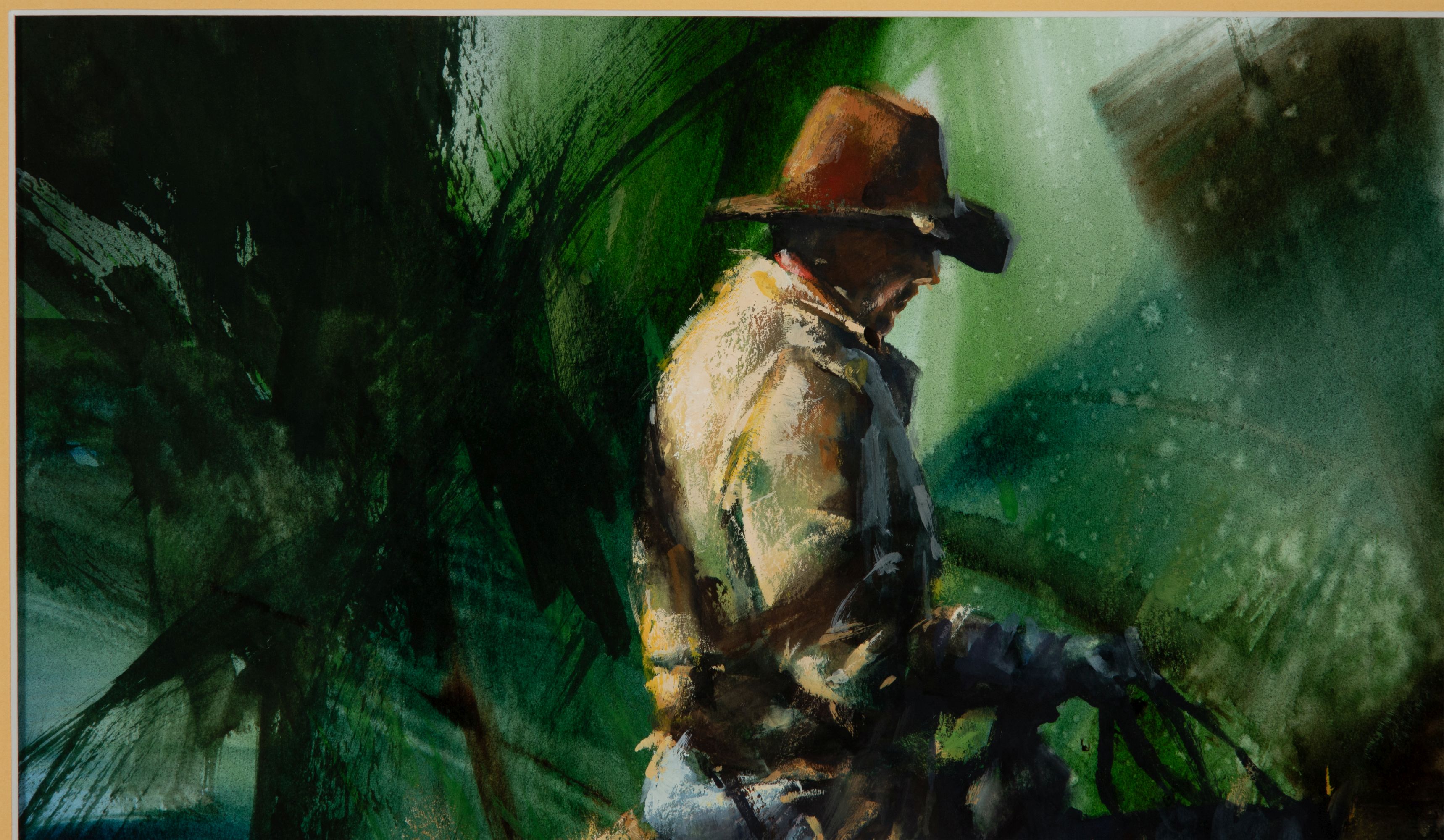 CHRIS OWEN (B. 1967) COWBOY ON HORSEBACK WATERCOLOR