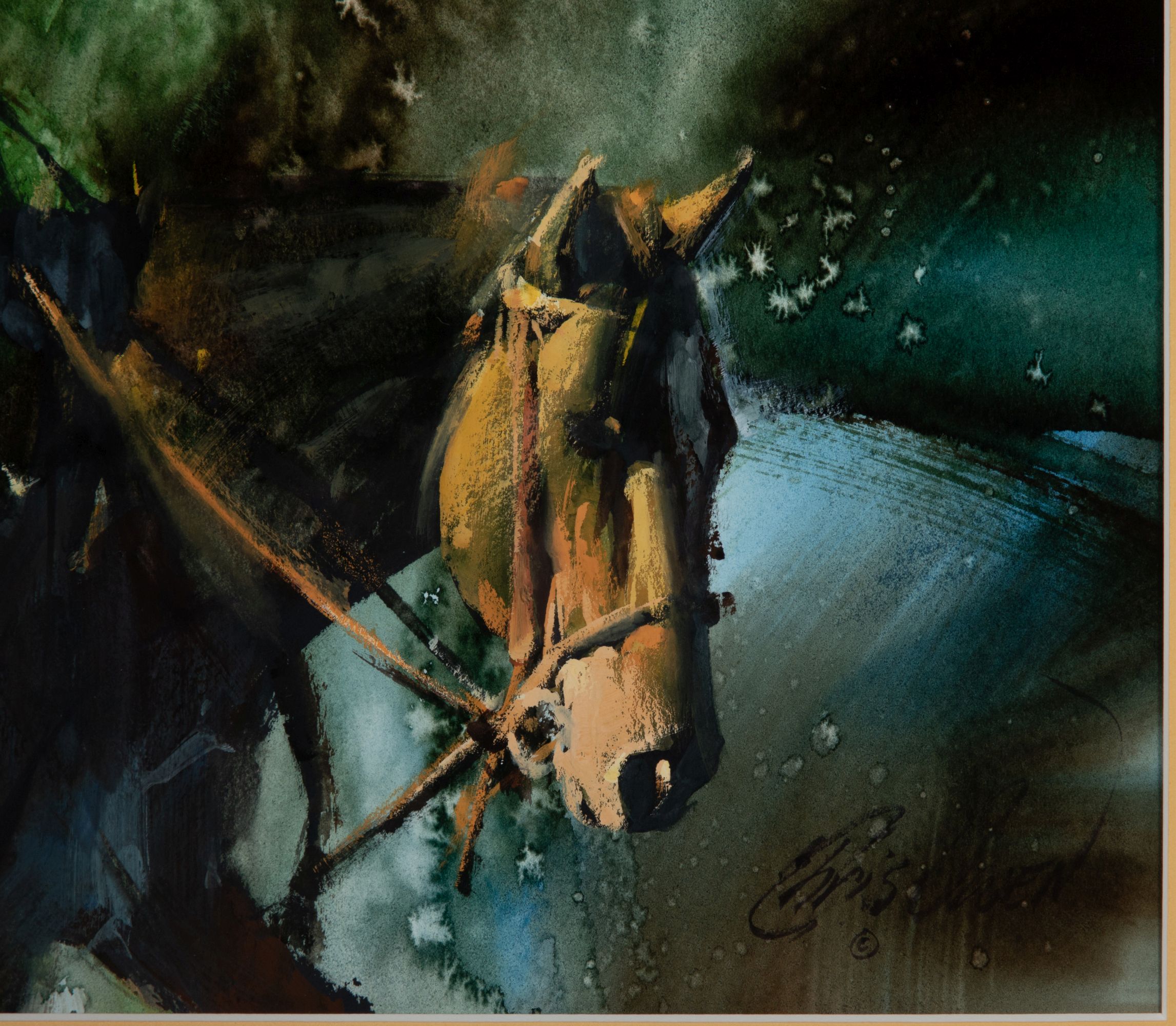CHRIS OWEN (B. 1967) COWBOY ON HORSEBACK WATERCOLOR