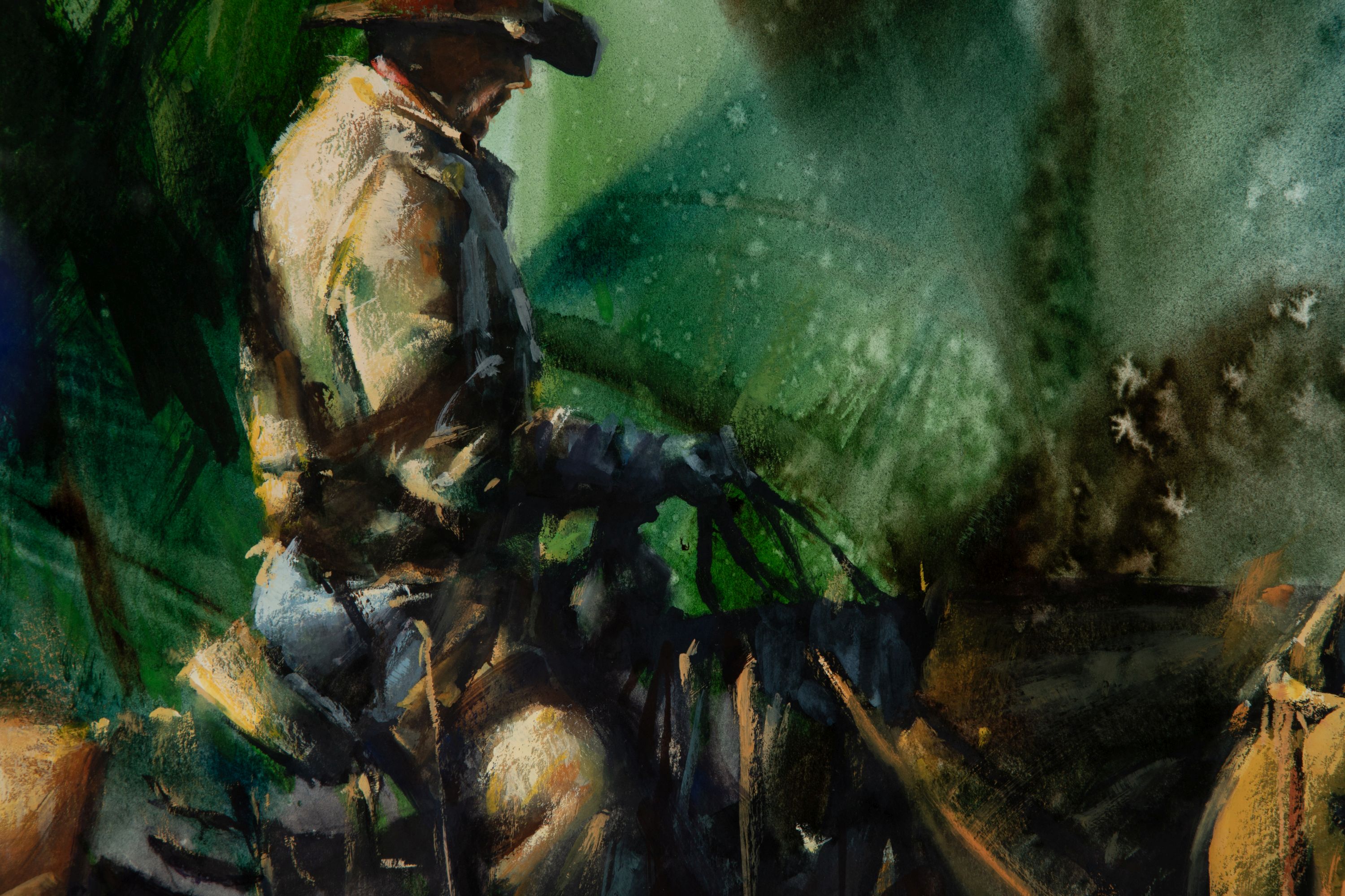 CHRIS OWEN (B. 1967) COWBOY ON HORSEBACK WATERCOLOR