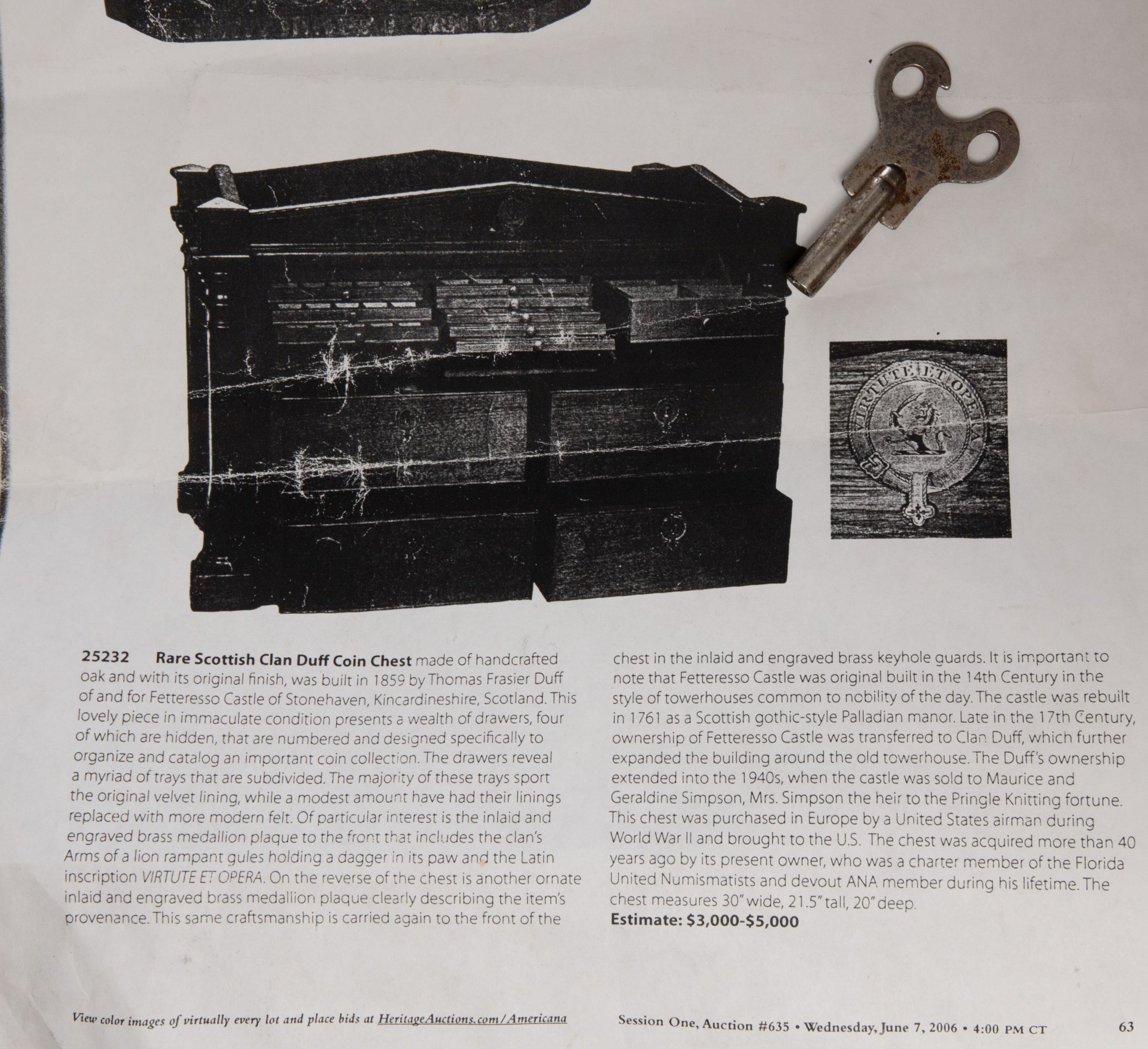 A FINE RARE 1859 FETTERESSO CASTLE SCOTTISH COIN CHEST