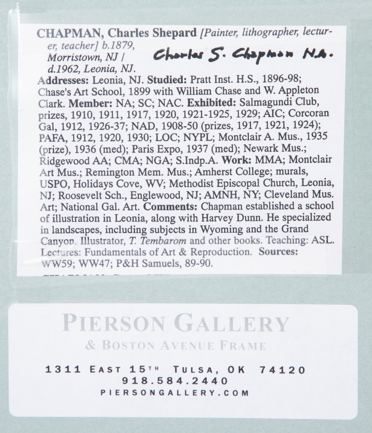 CHARLES S. CHAPMAN (1879-1962) OIL ON ARTIST'S BOARD