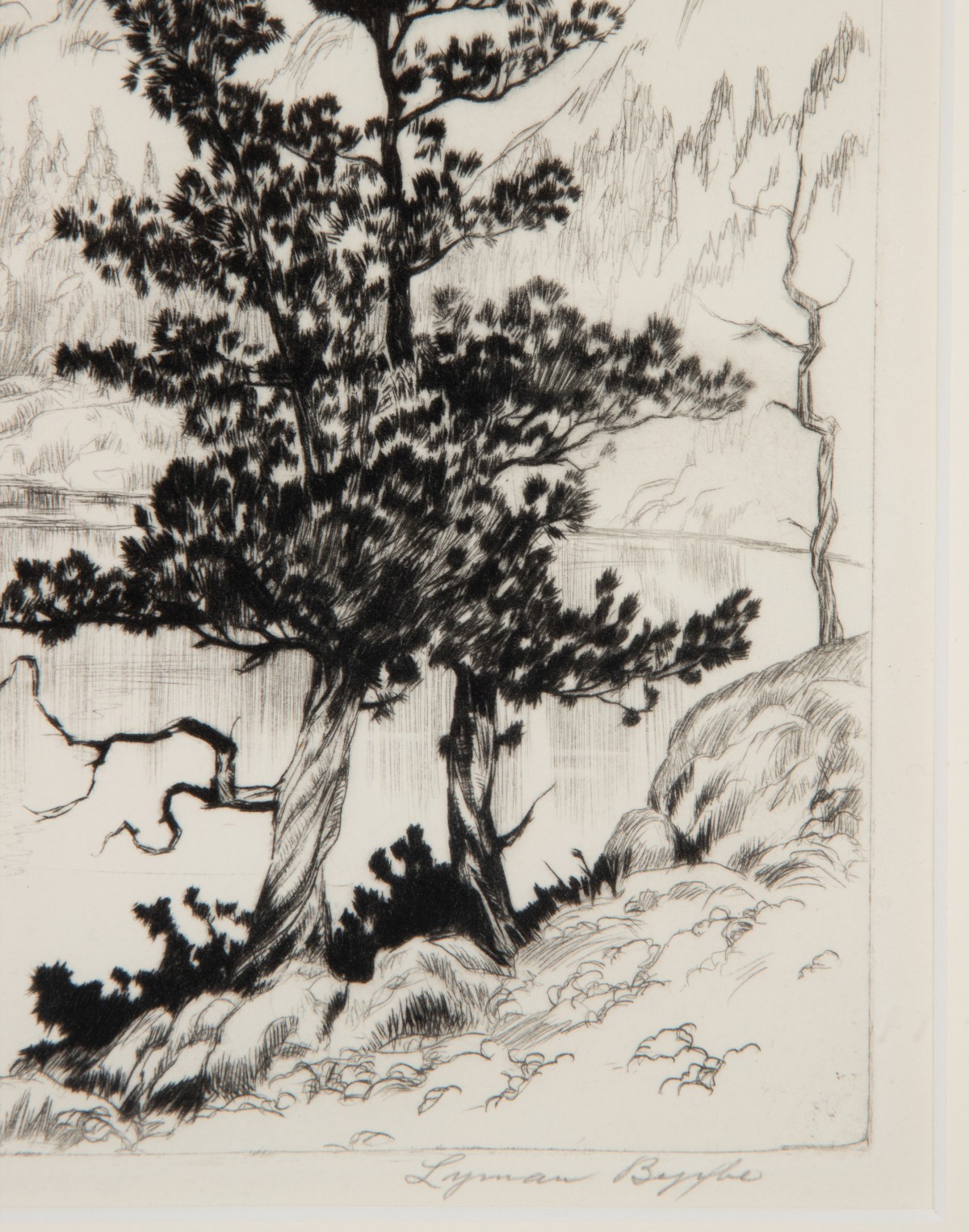 LYMAN BYXBE (1886-1980) RARE LARGE SIGNED DRYPOINT