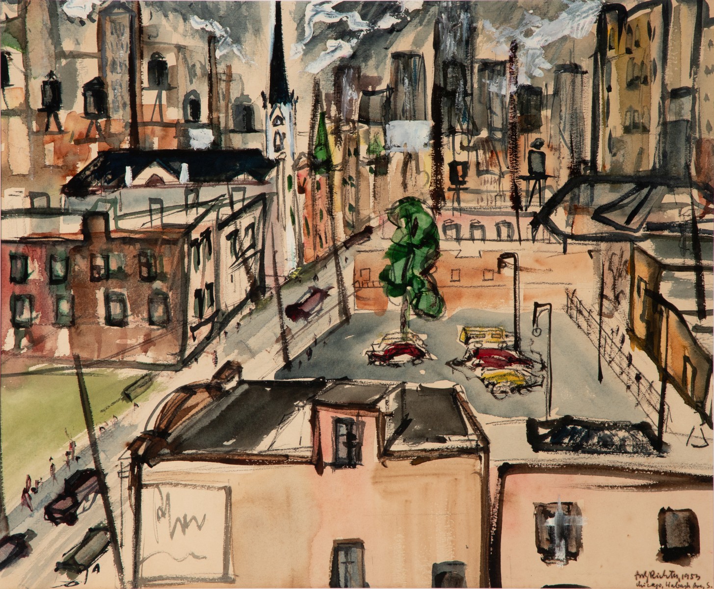 FRITZ RICHTER (20TH C.) WATERCOLOR, CHICAGO 1953