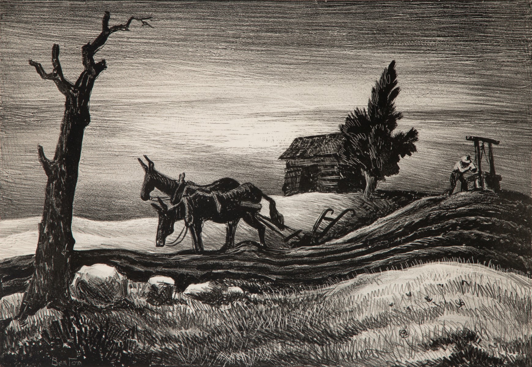 THOMAS HART BENTON (1889-1975) PENCIL SIGNED LITHOGRAPH