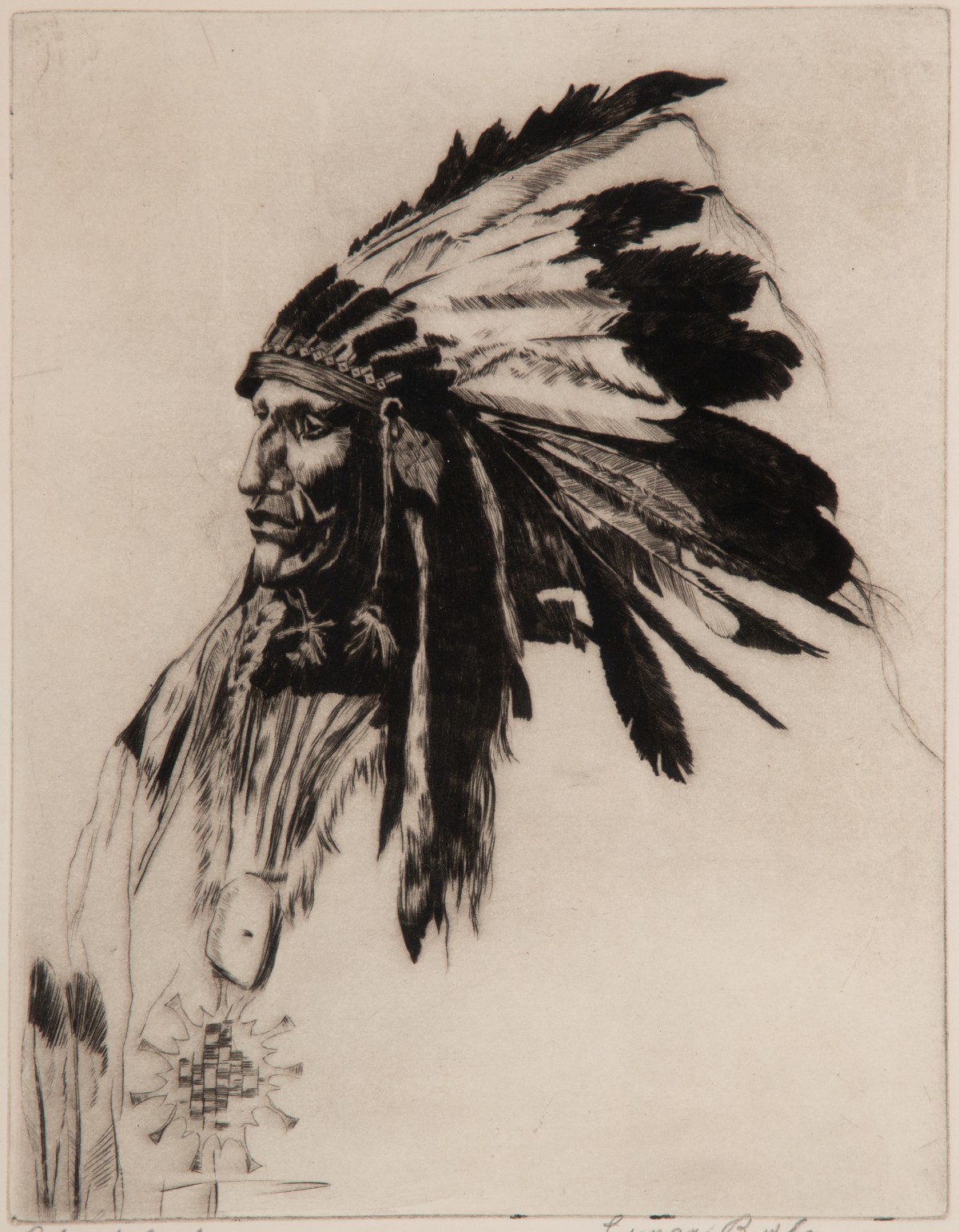 LYMAN BYXBE (1886-1980) RARE NATIVE AMERICAN DRYPOINT