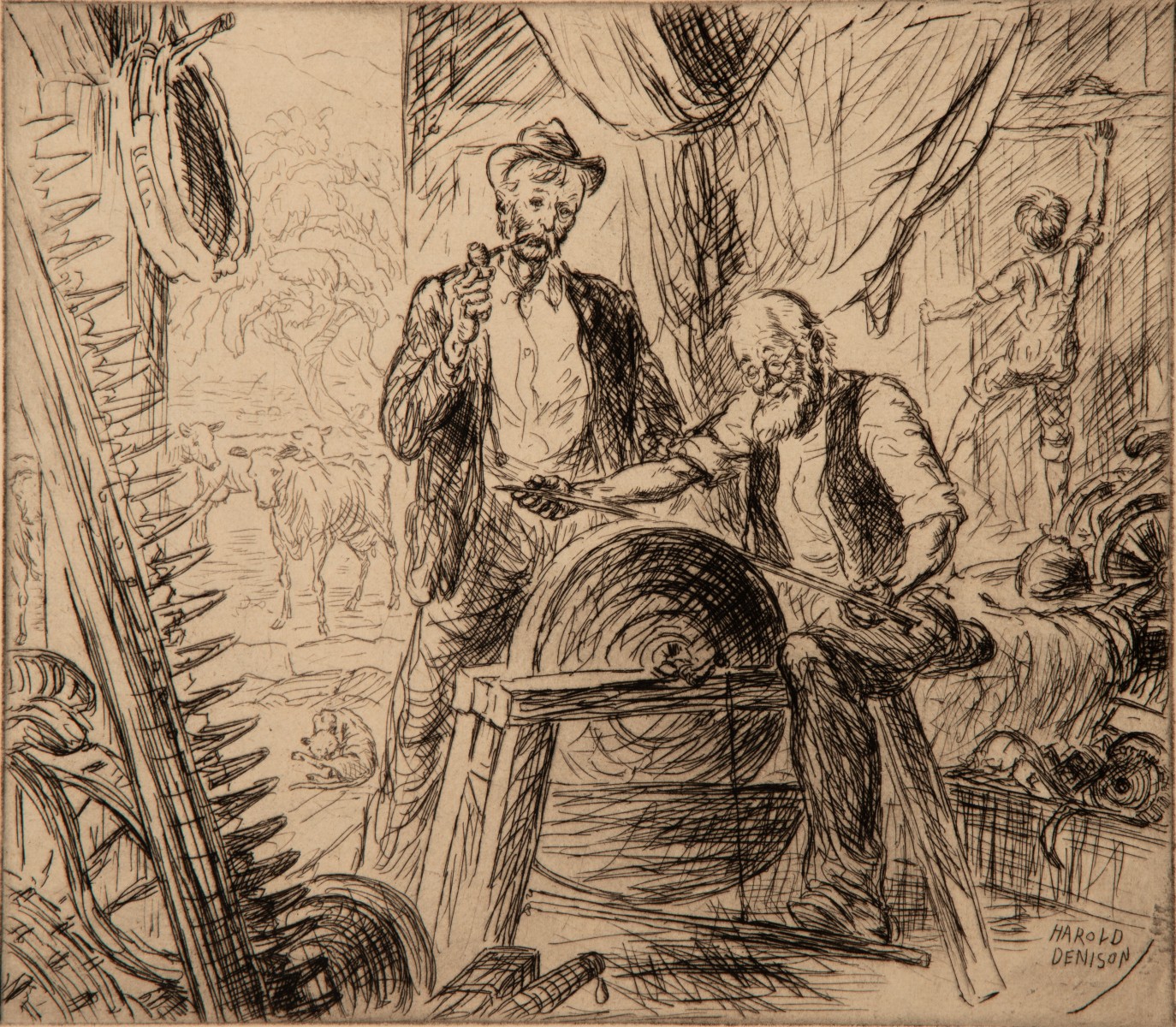 HAROLD DENISON (1887-1940) THREE PENCIL SIGNED ETCHINGS