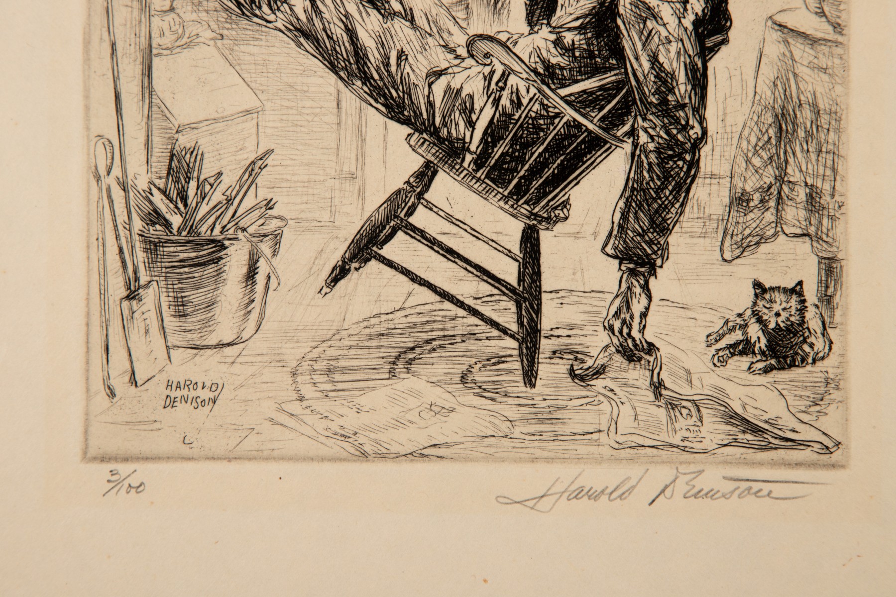 HAROLD DENISON (1887-1940) FOUR PENCIL SIGNED ETCHINGS