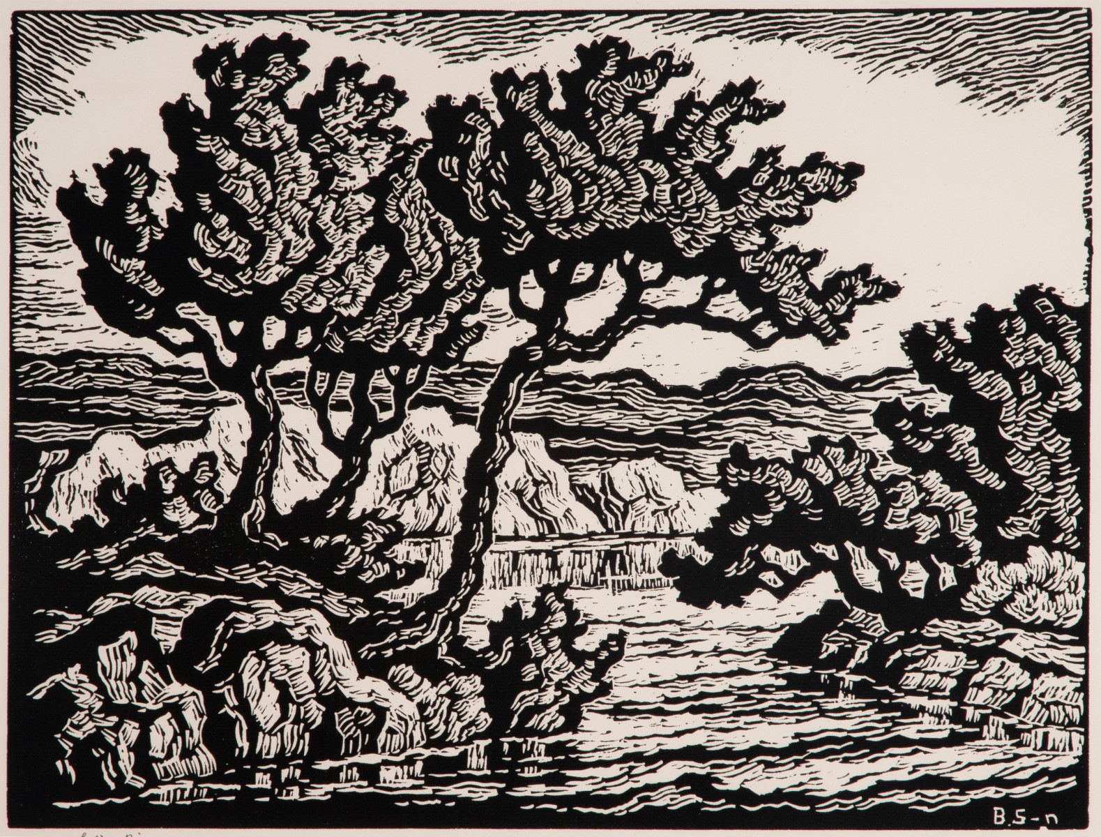 BIRGER SANDZÉN (1871-1954) PENCIL SIGNED BLOCK PRINT