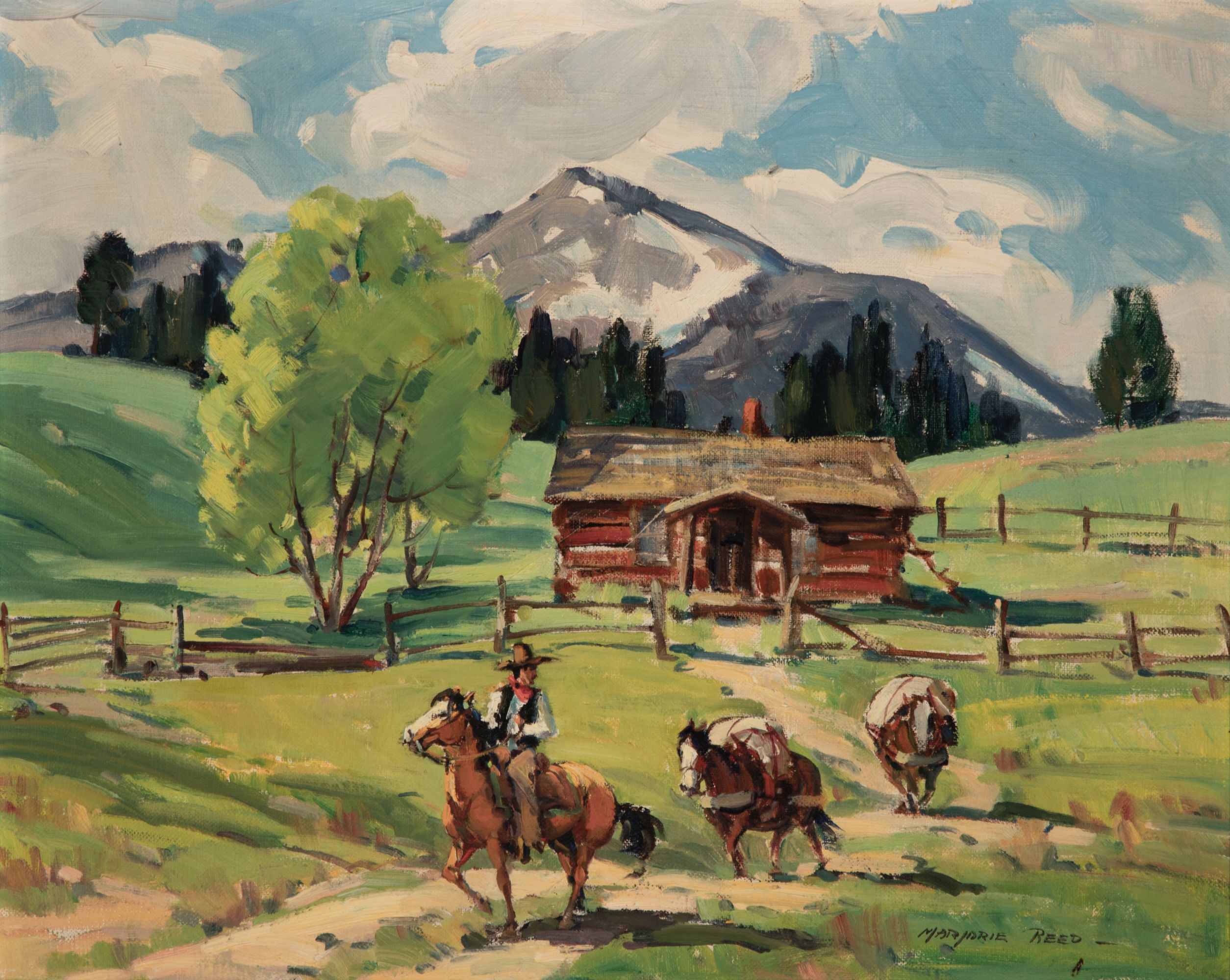 MARJORIE REED (1915-1996) WESTERN MOTIF OIL ON CANVAS